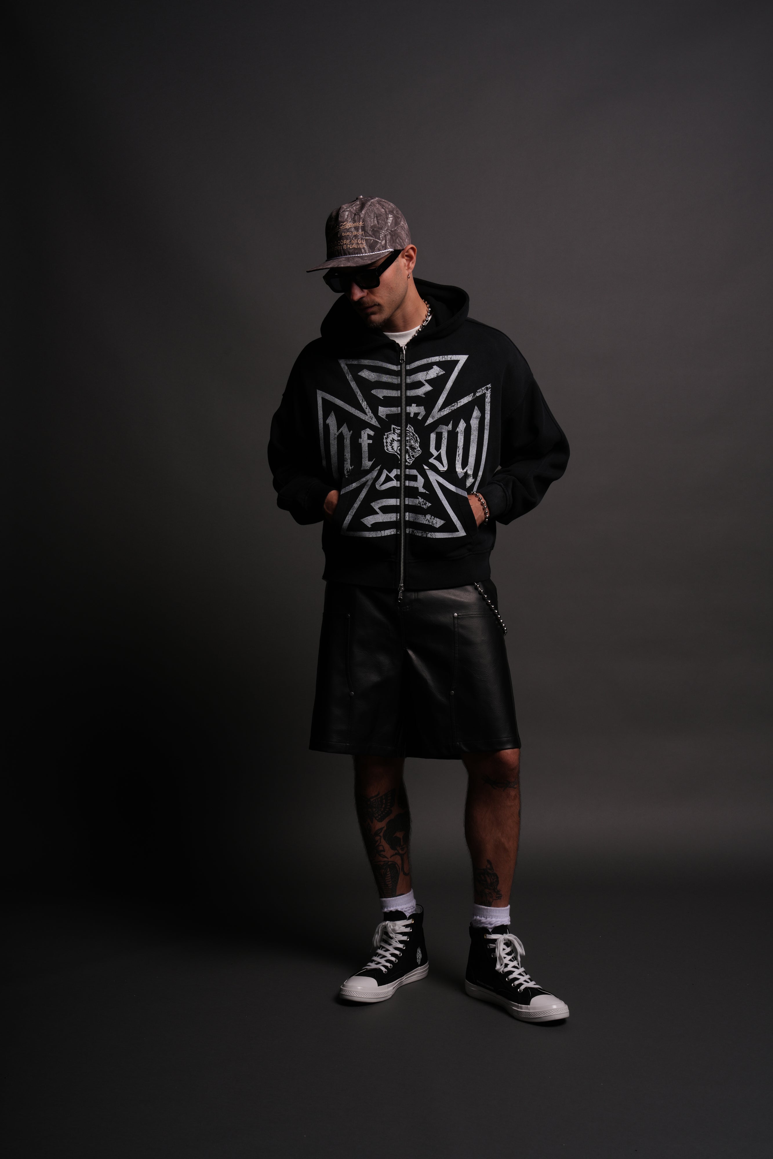 Loyal To The Core Darco Double Zip Hoodie in Black Drift Wash