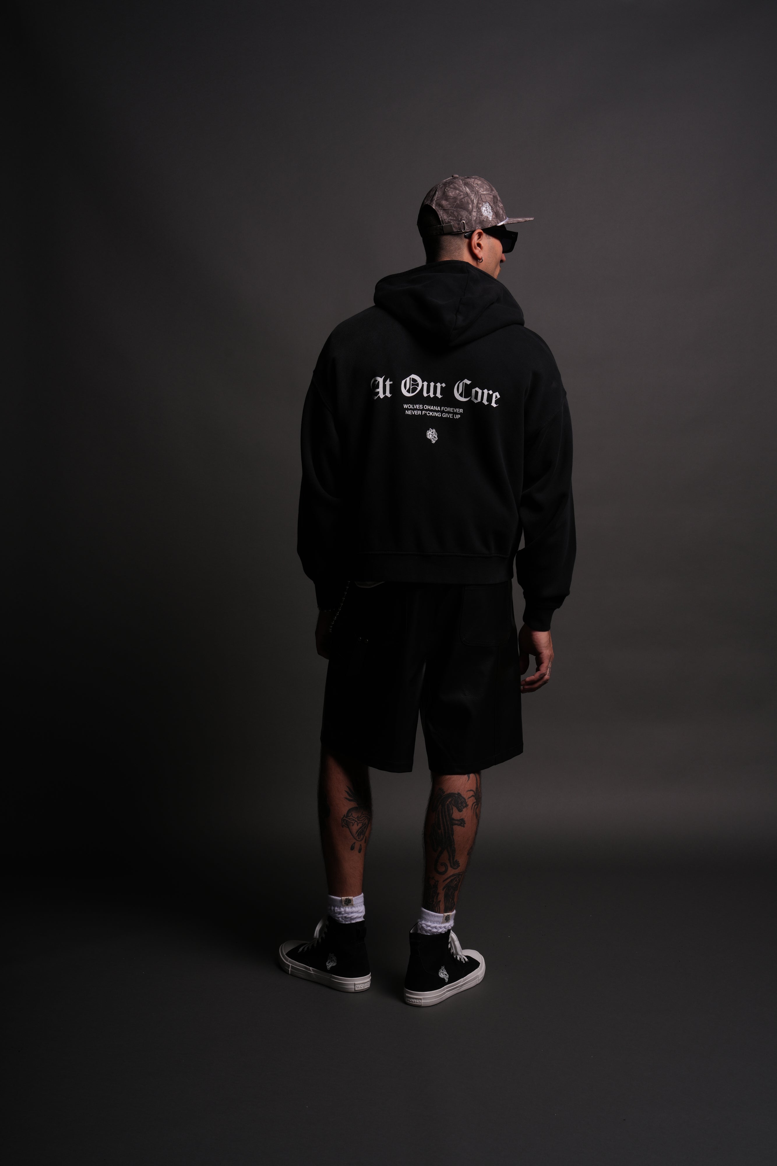 Loyal To The Core Darco Double Zip Hoodie in Black Drift Wash