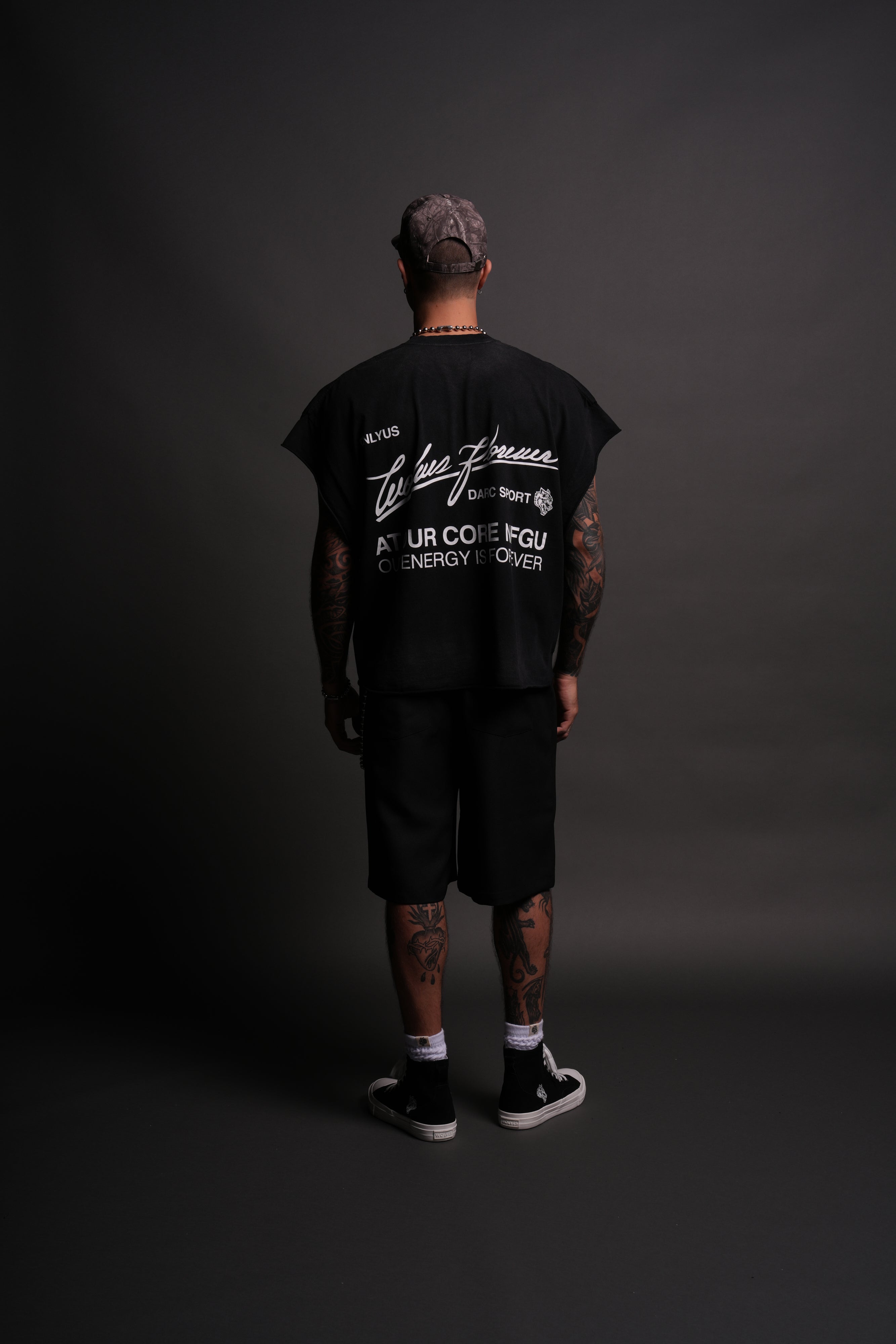 At Our Core "Grunge" Cut Off Tee in Black Drift Wash