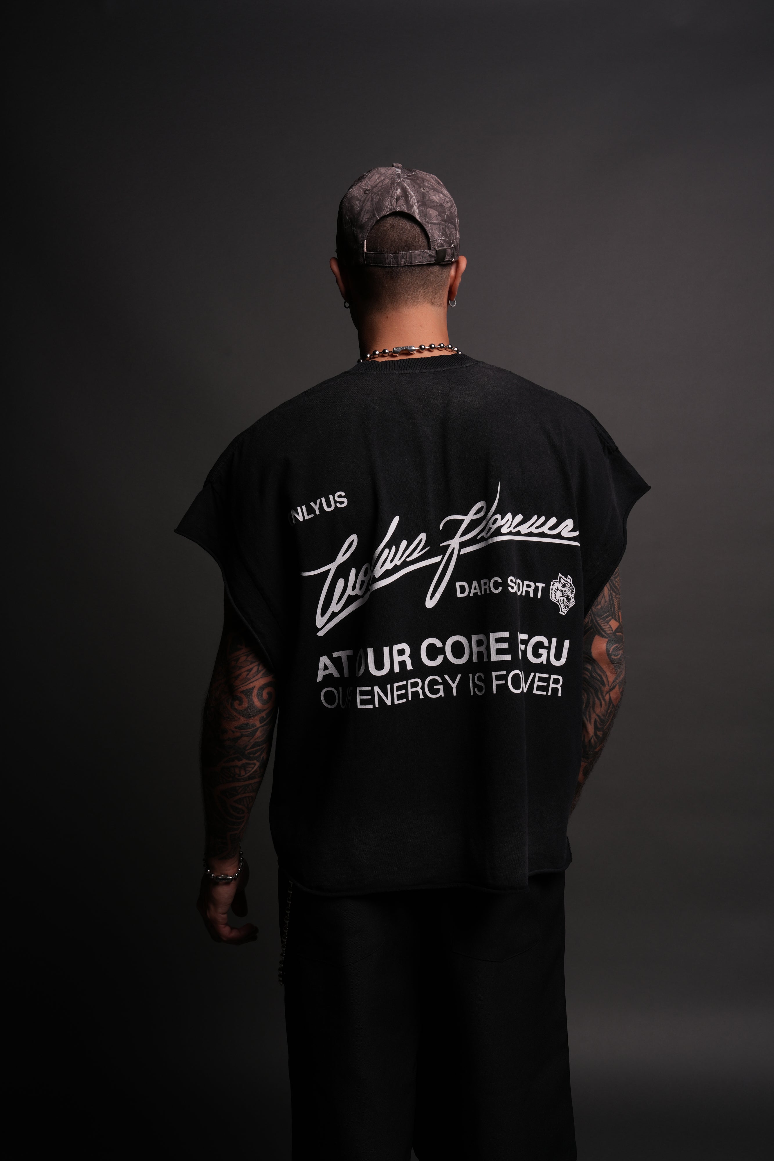 At Our Core "Grunge" Cut Off Tee in Black Drift Wash