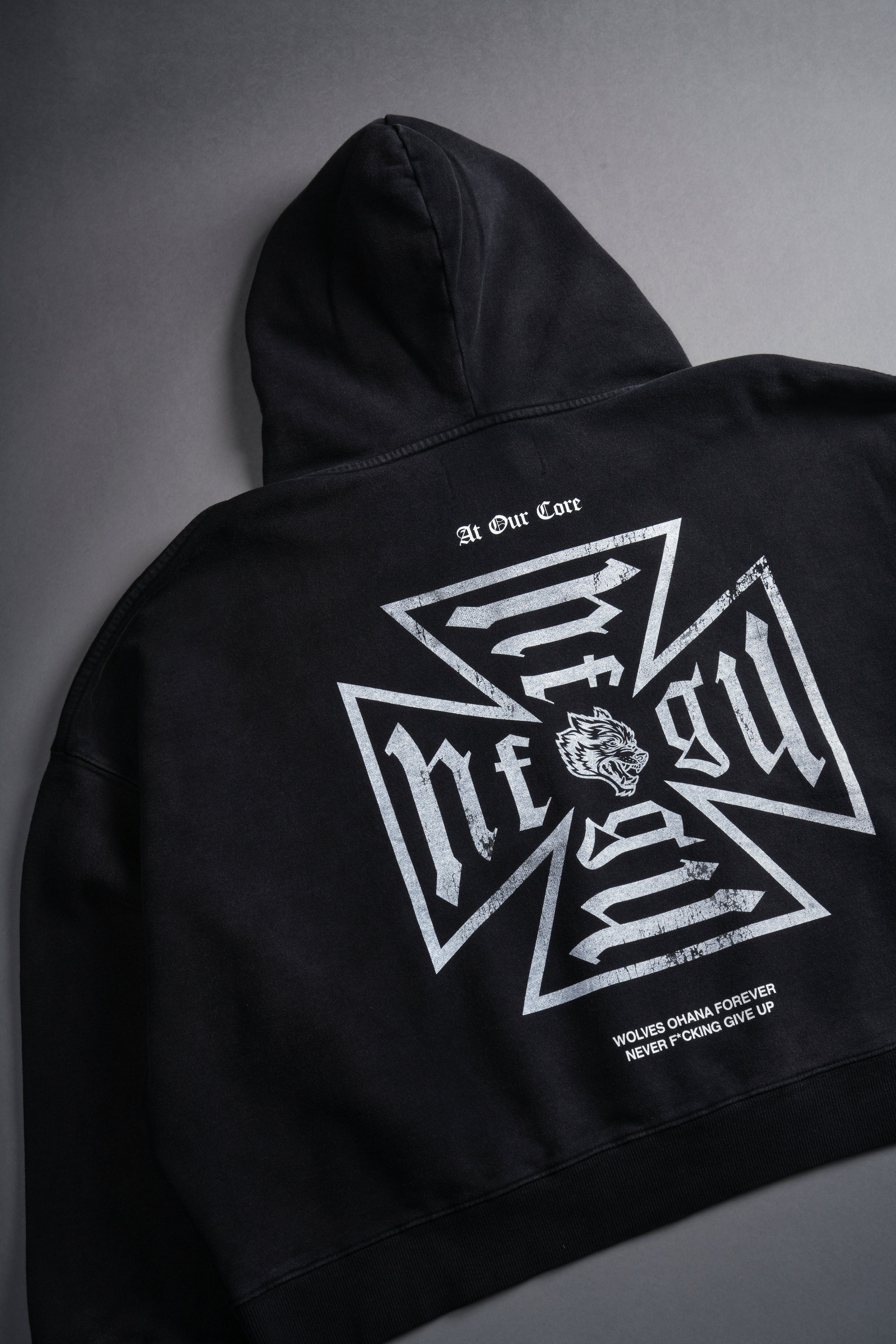 Loyal To The Core "Gage Box Cut" Grunge Hoodie in Black Drift Wash
