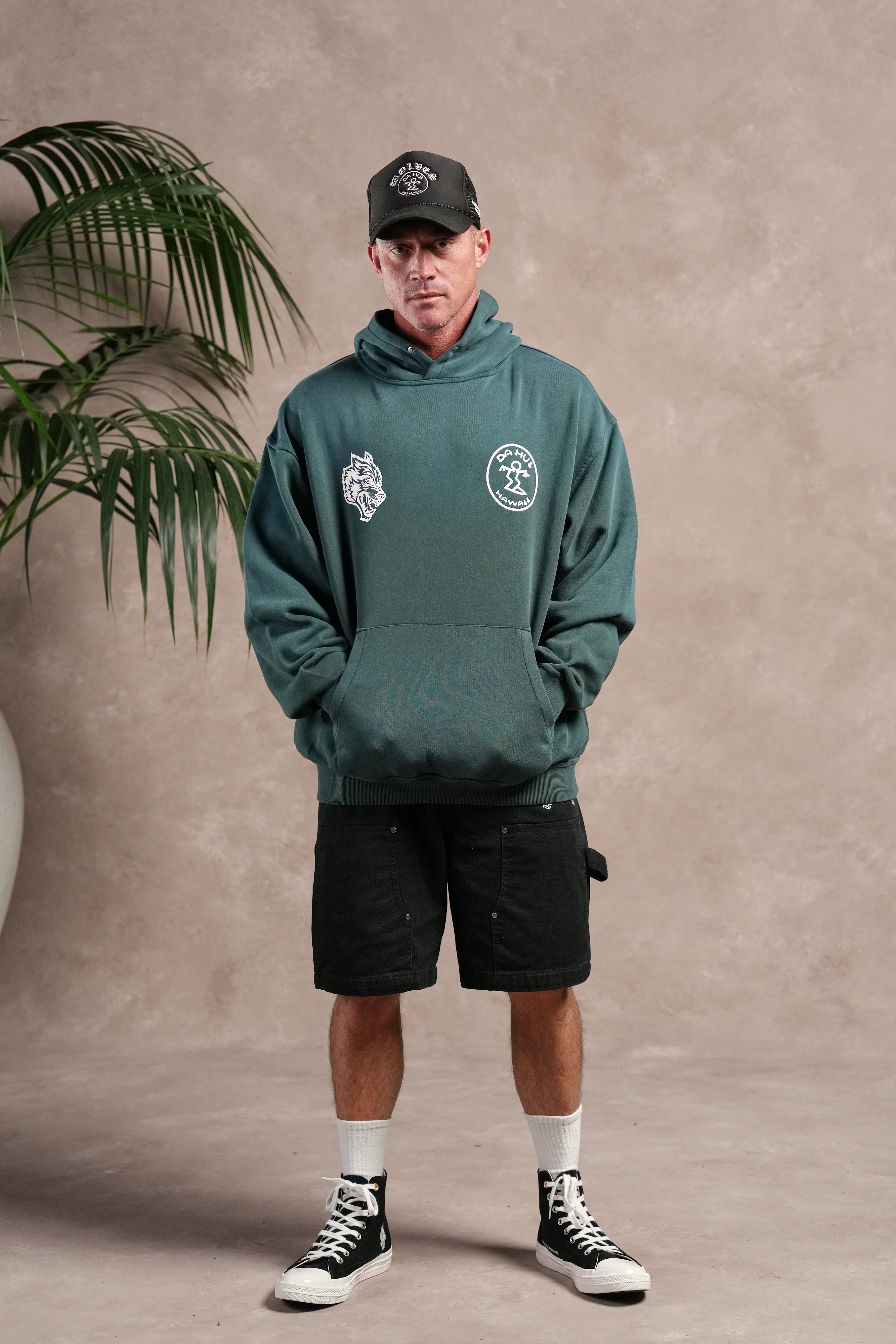 Darc Sport X Da Hui Pierce Hoodie in Forest Pine Sun Fade