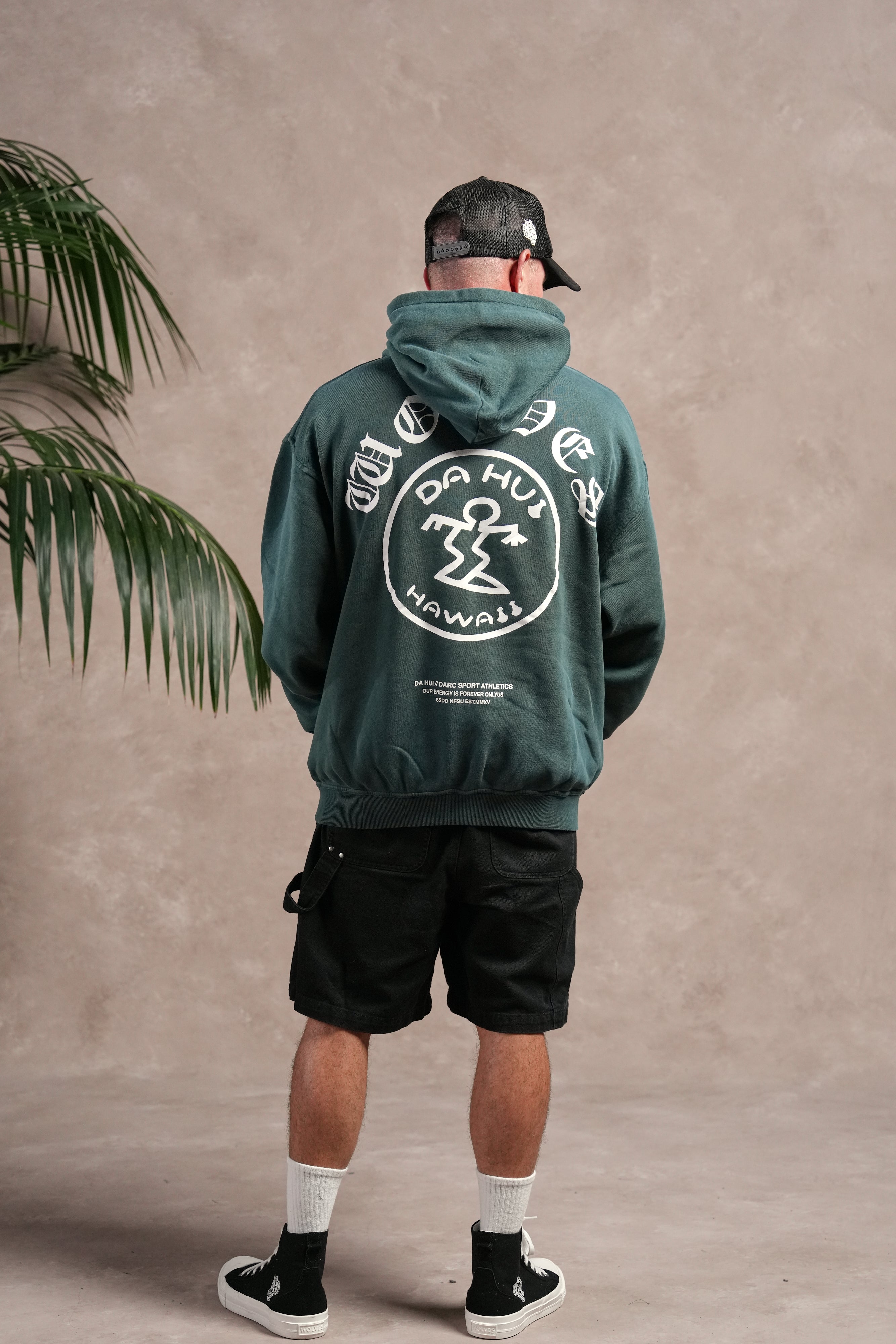 Darc Sport X Da Hui Pierce Hoodie in Forest Pine Sun Fade