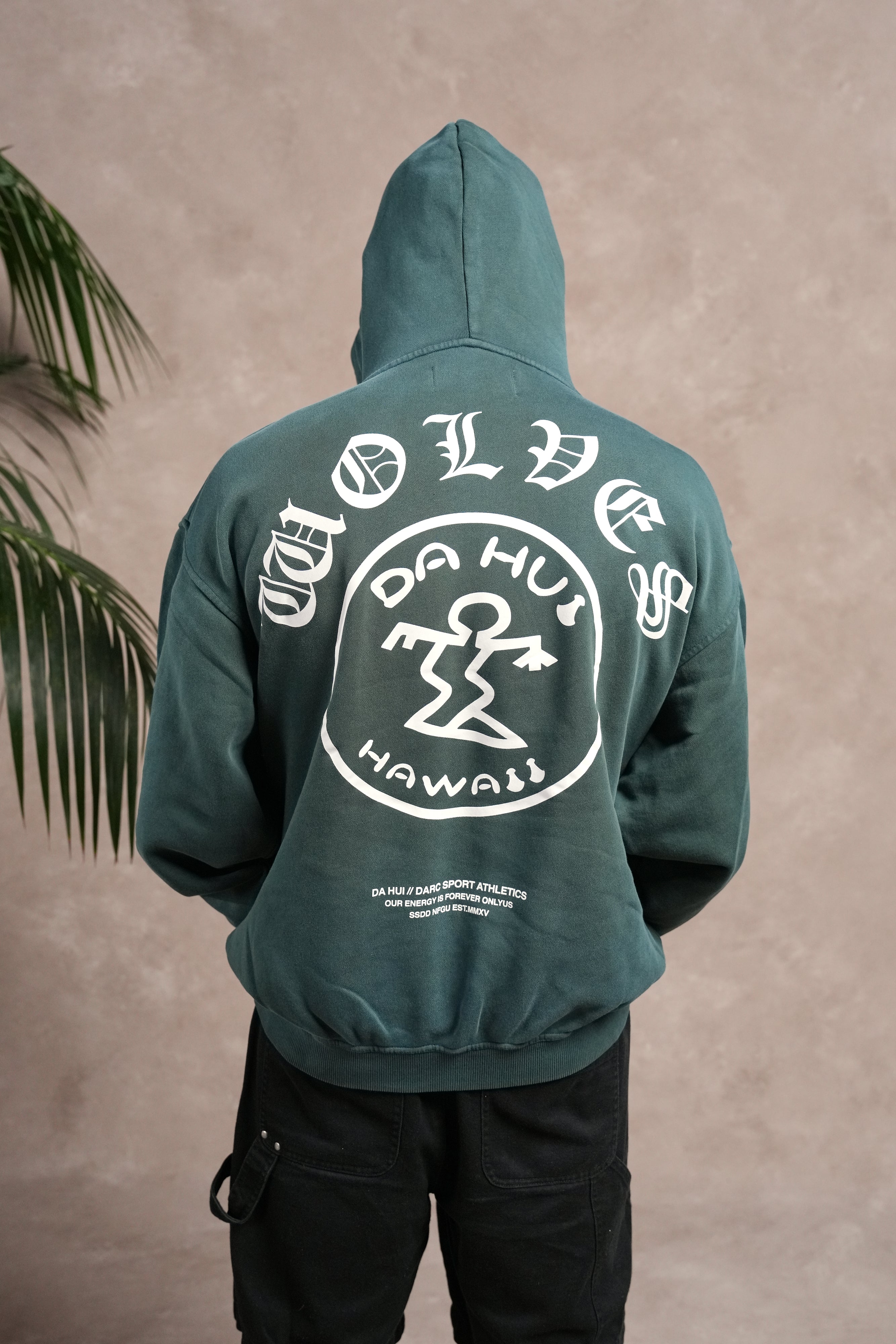 Darc Sport X Da Hui Pierce Hoodie in Forest Pine Sun Fade