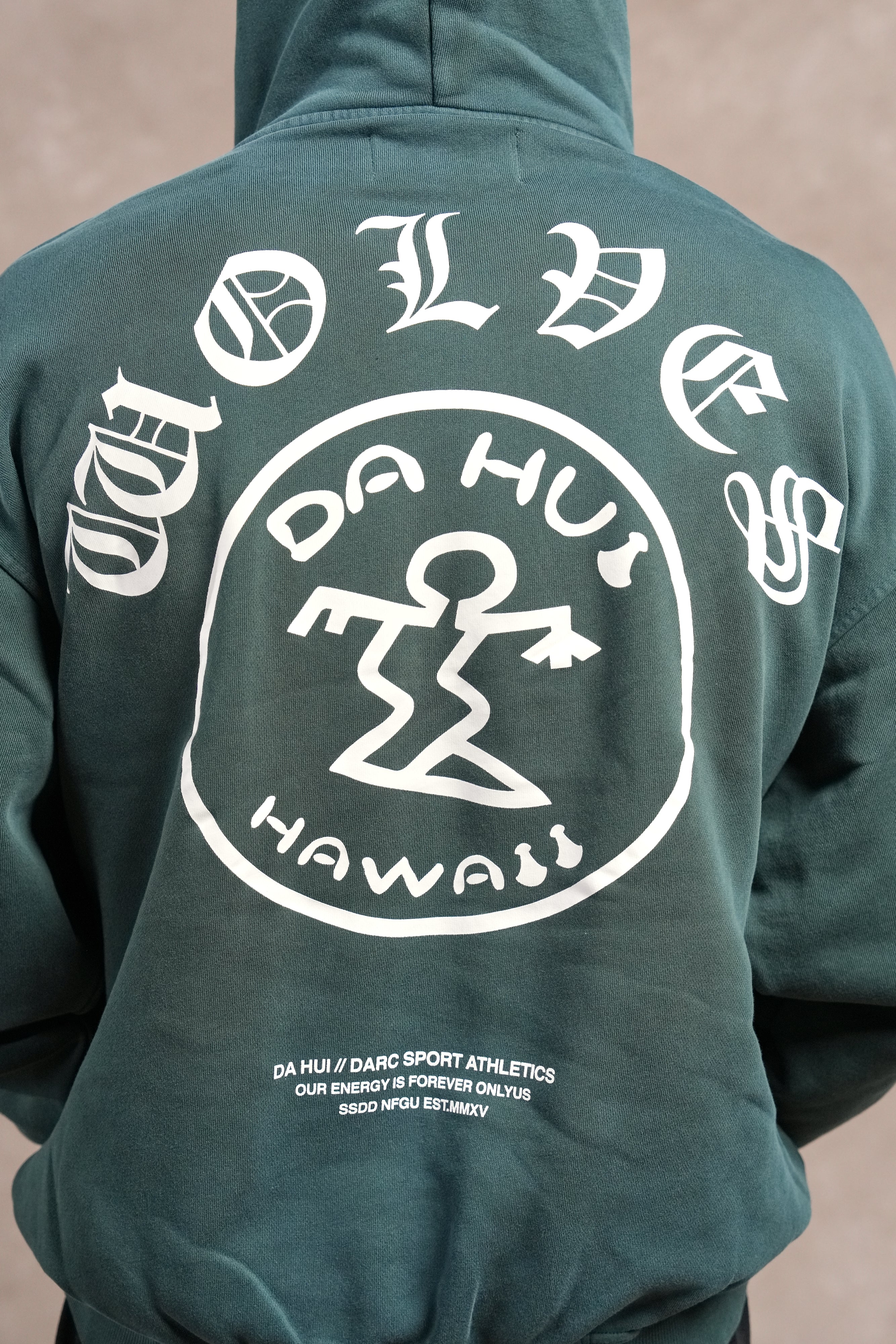 Darc Sport X Da Hui Pierce Hoodie in Forest Pine Sun Fade