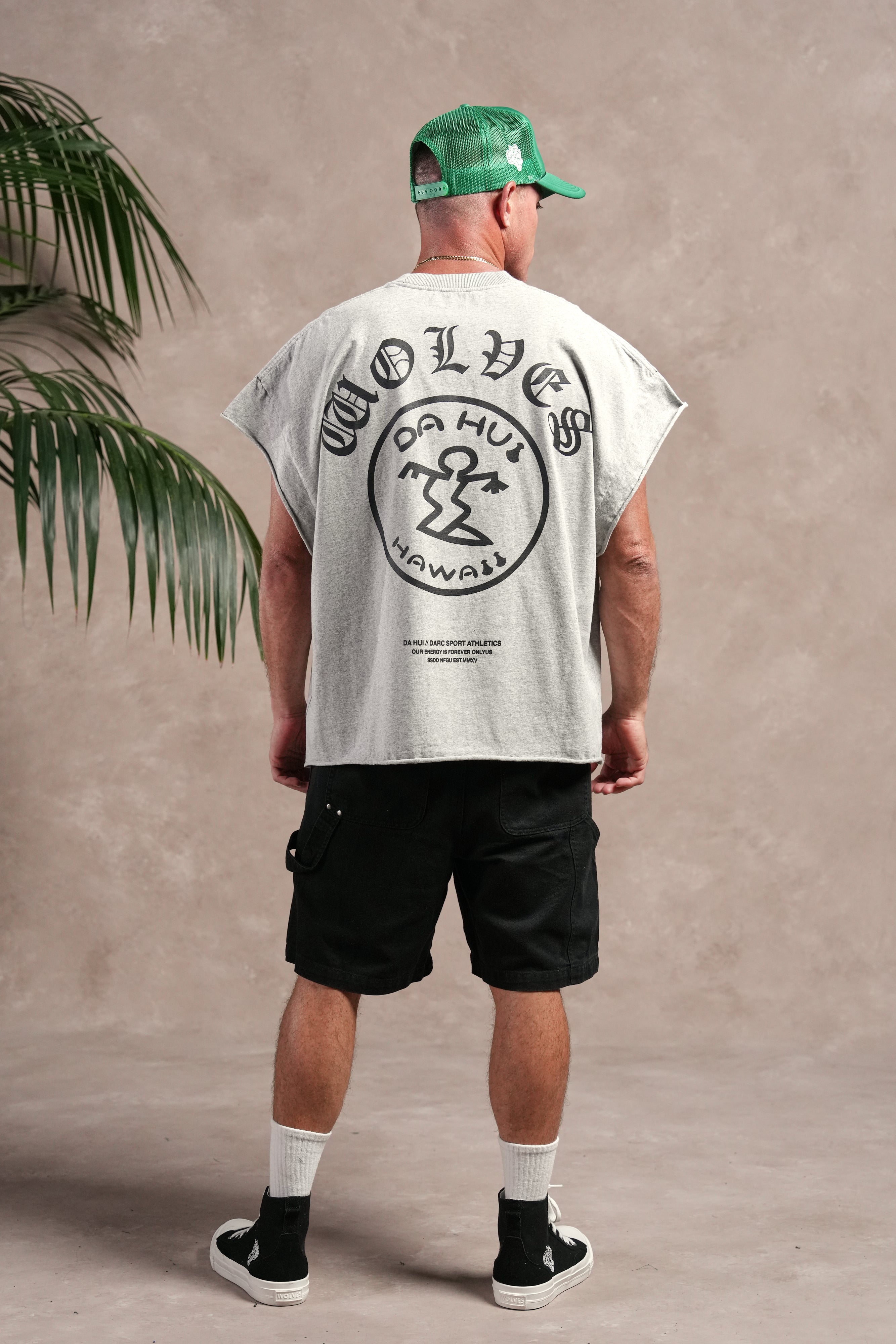 Darc Sport X Da Hui Grunge Cut-Off Mid Length Raw Hem Tee in Light Athletic Gray