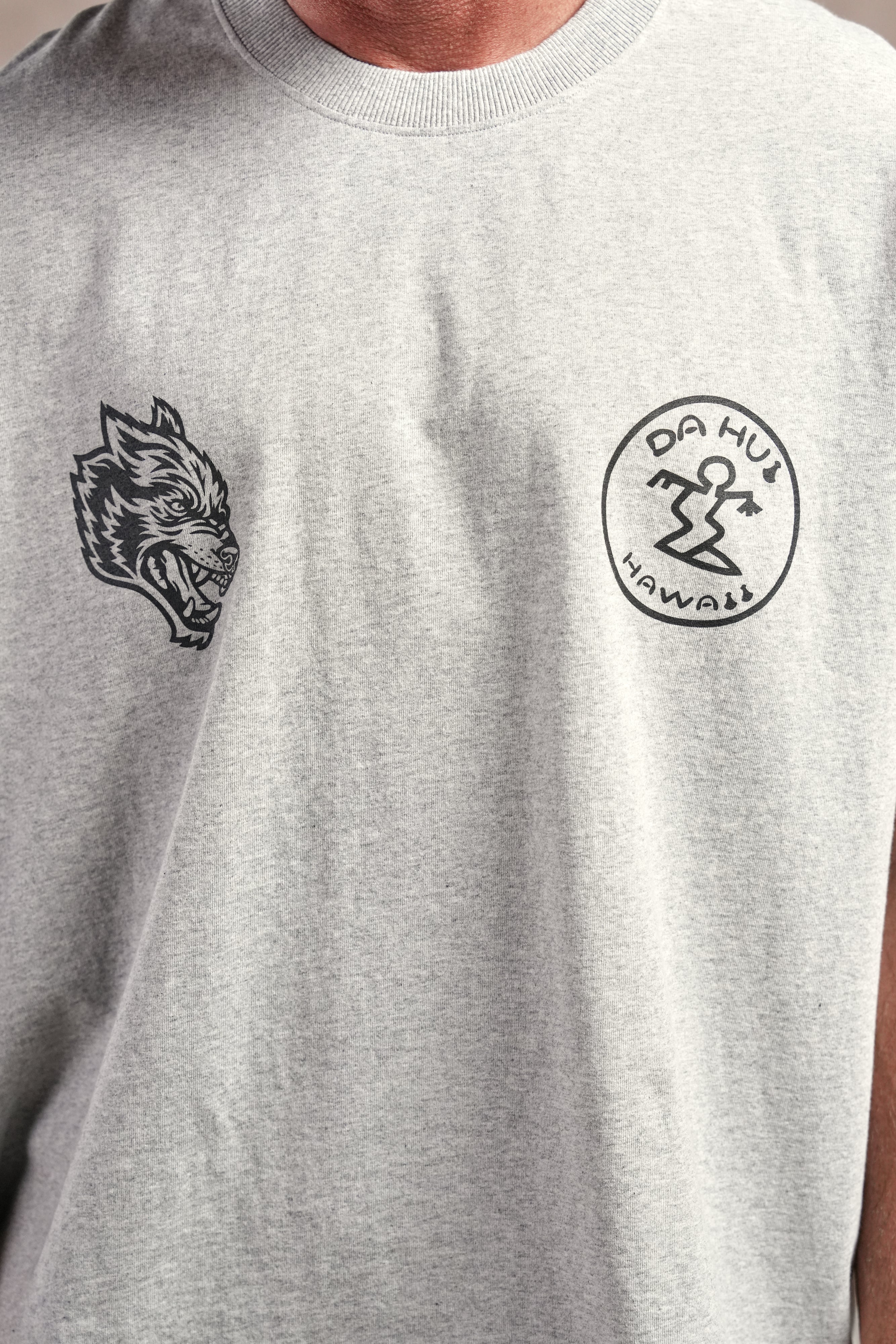 Darc Sport X Da Hui Grunge Cut-Off Mid Length Raw Hem Tee in Light Athletic Gray
