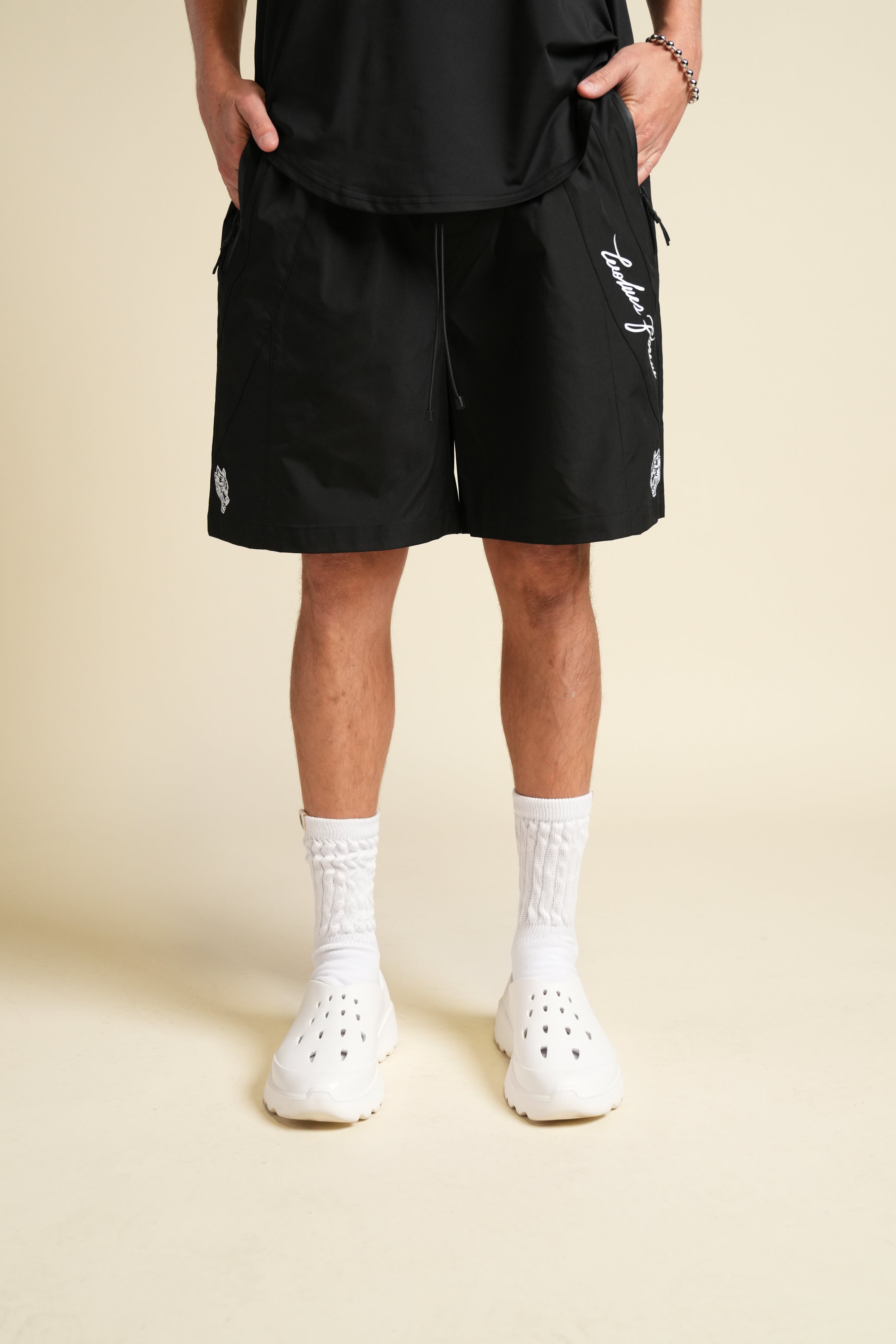 Dual WLVS FRVR Brolic Track Shorts in Black