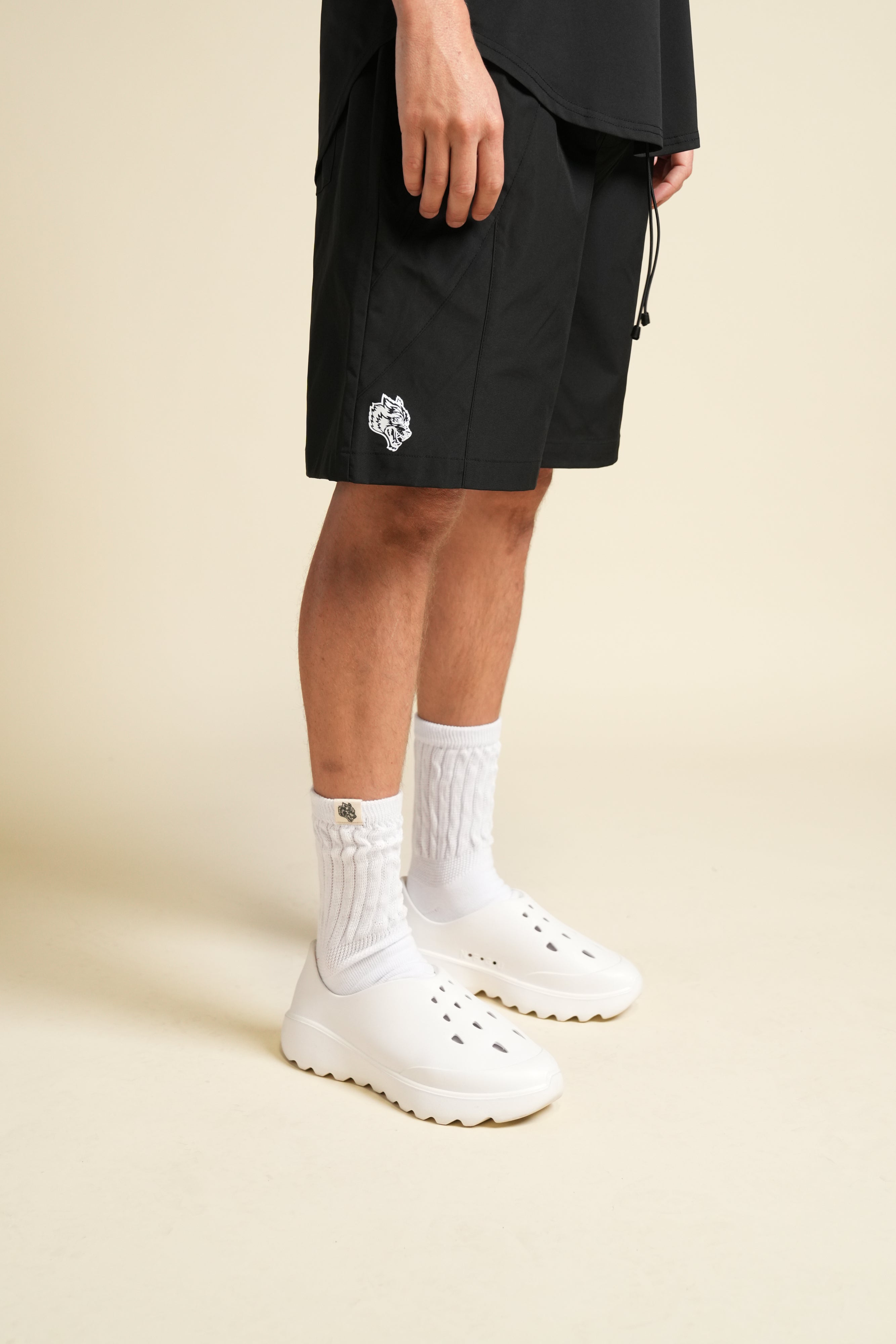 Dual WLVS FRVR Brolic Track Shorts in Black