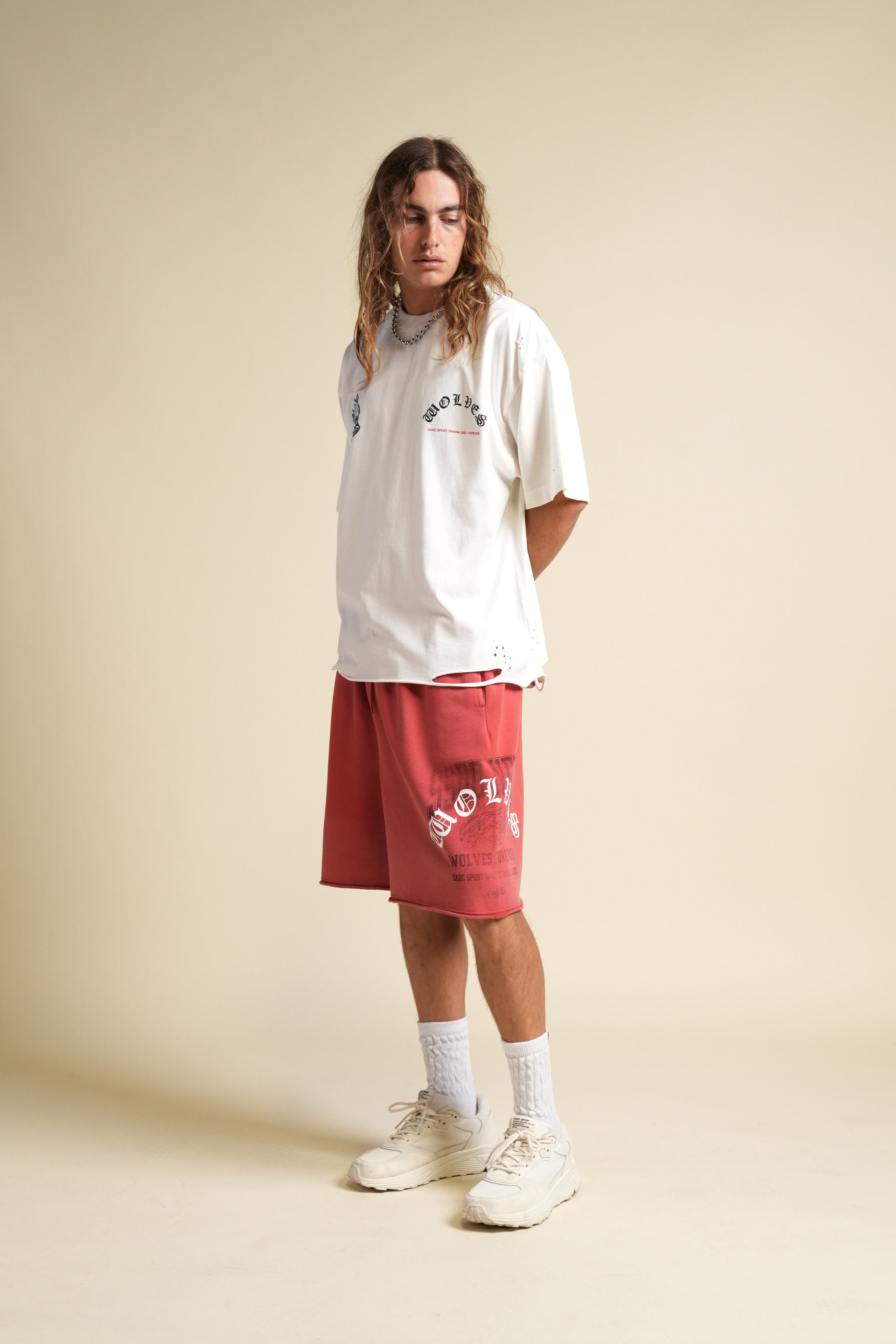 Ohana League Grunge Brock Sweat Short in Roman Red Drift Wash