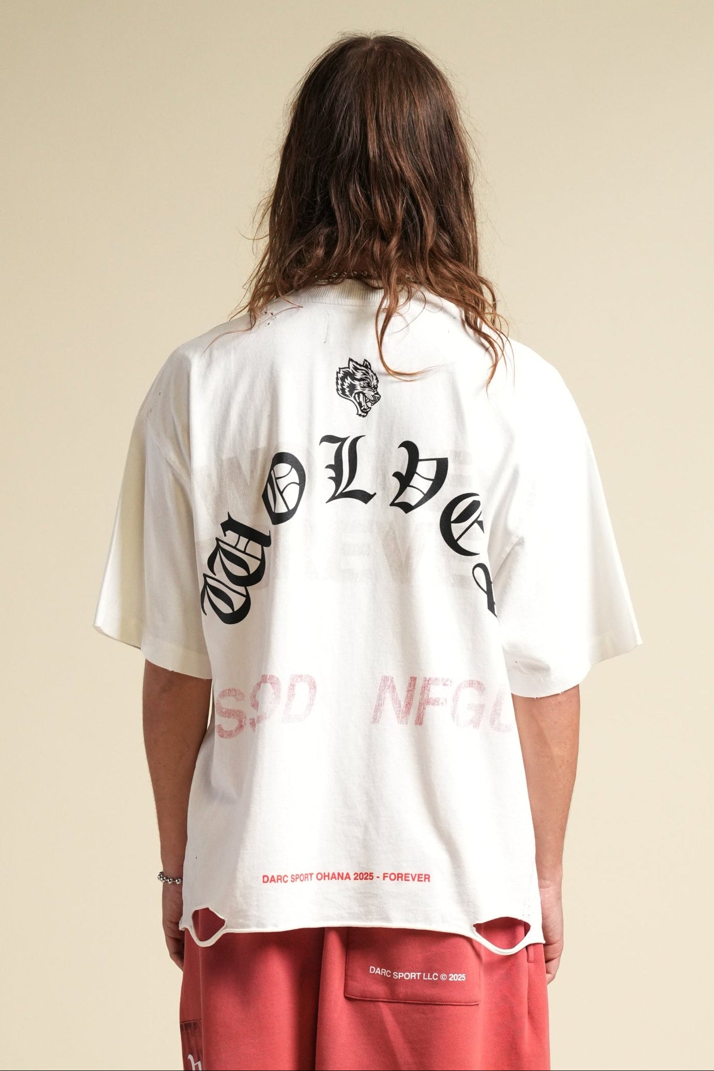 Wolves Never F*cking Give Up Distressed Grunge Tee in Cream