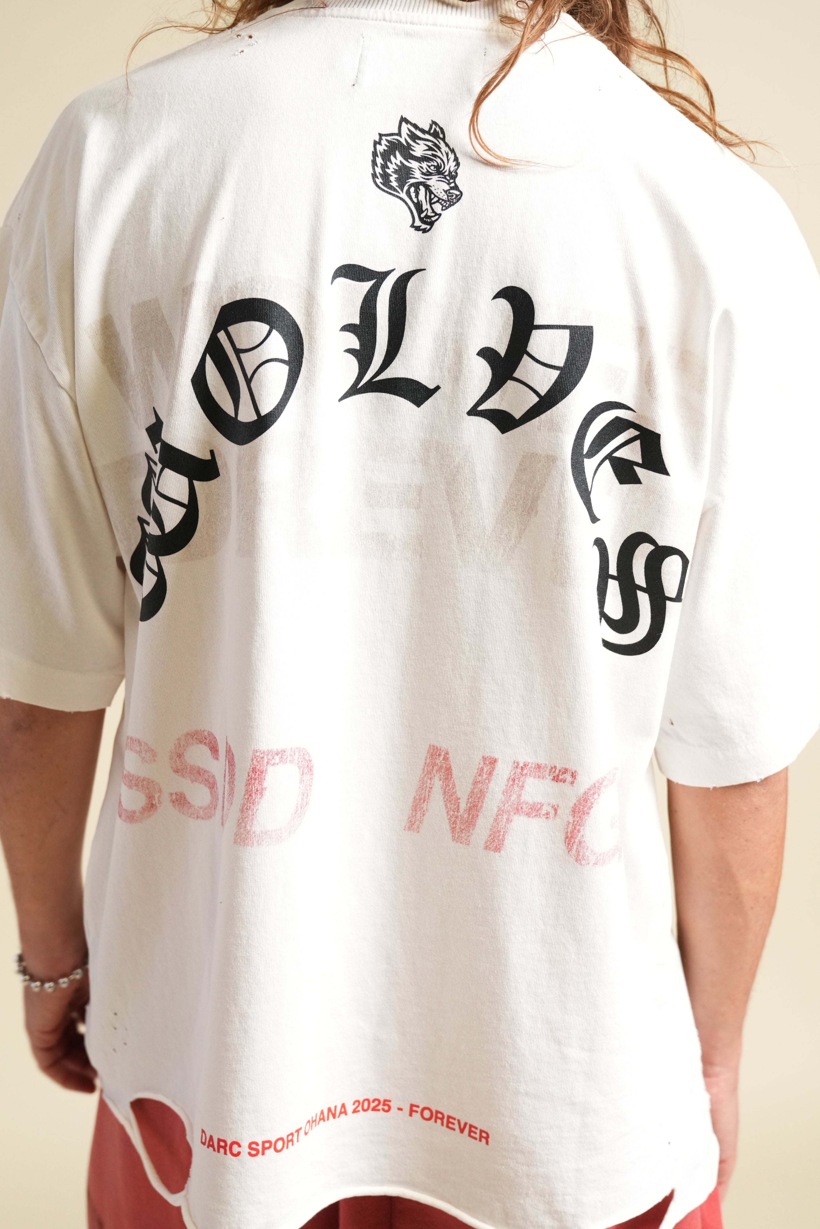 Wolves Never F*cking Give Up Distressed Grunge Tee in Cream