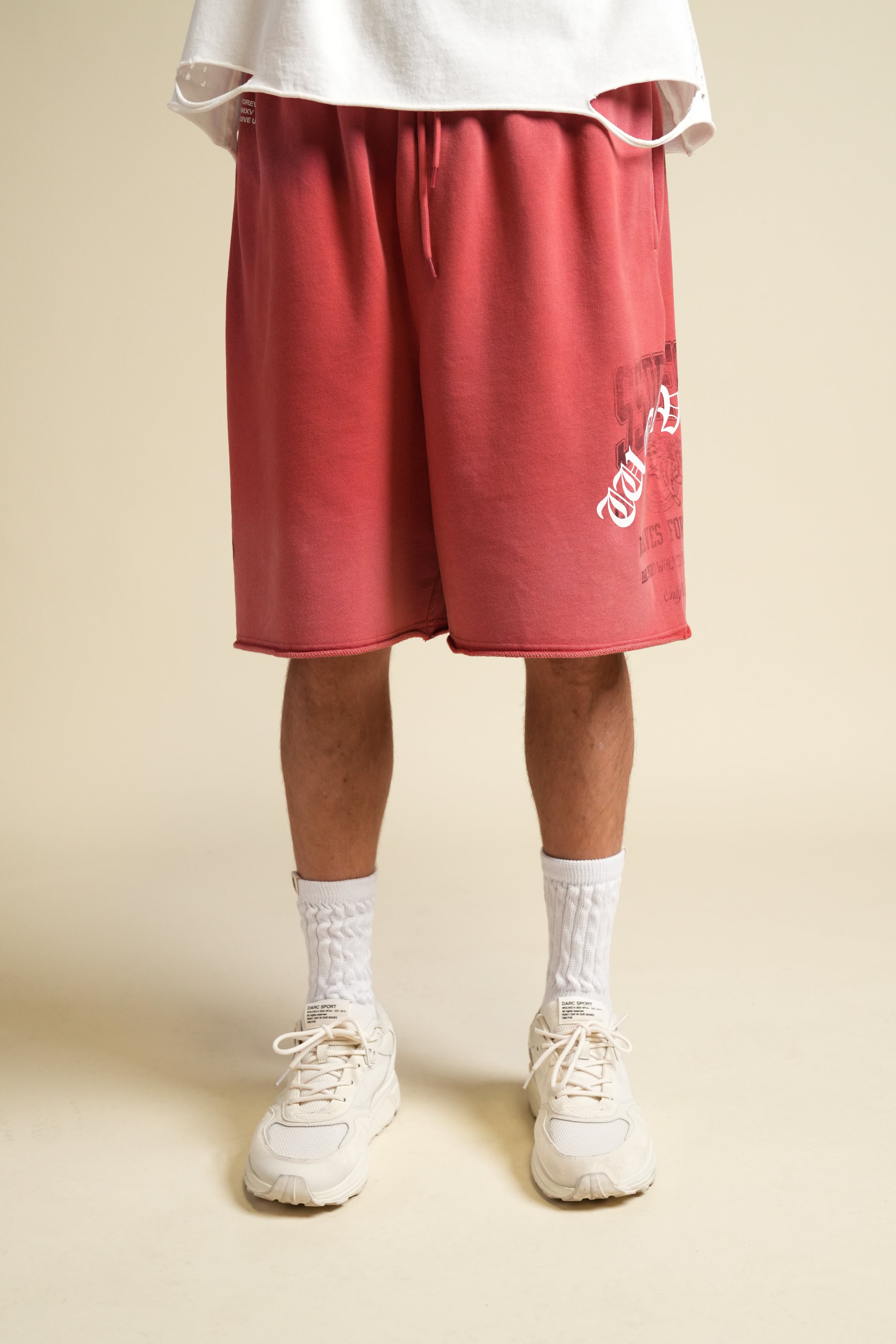 Ohana League Grunge Brock Sweat Short in Roman Red Drift Wash