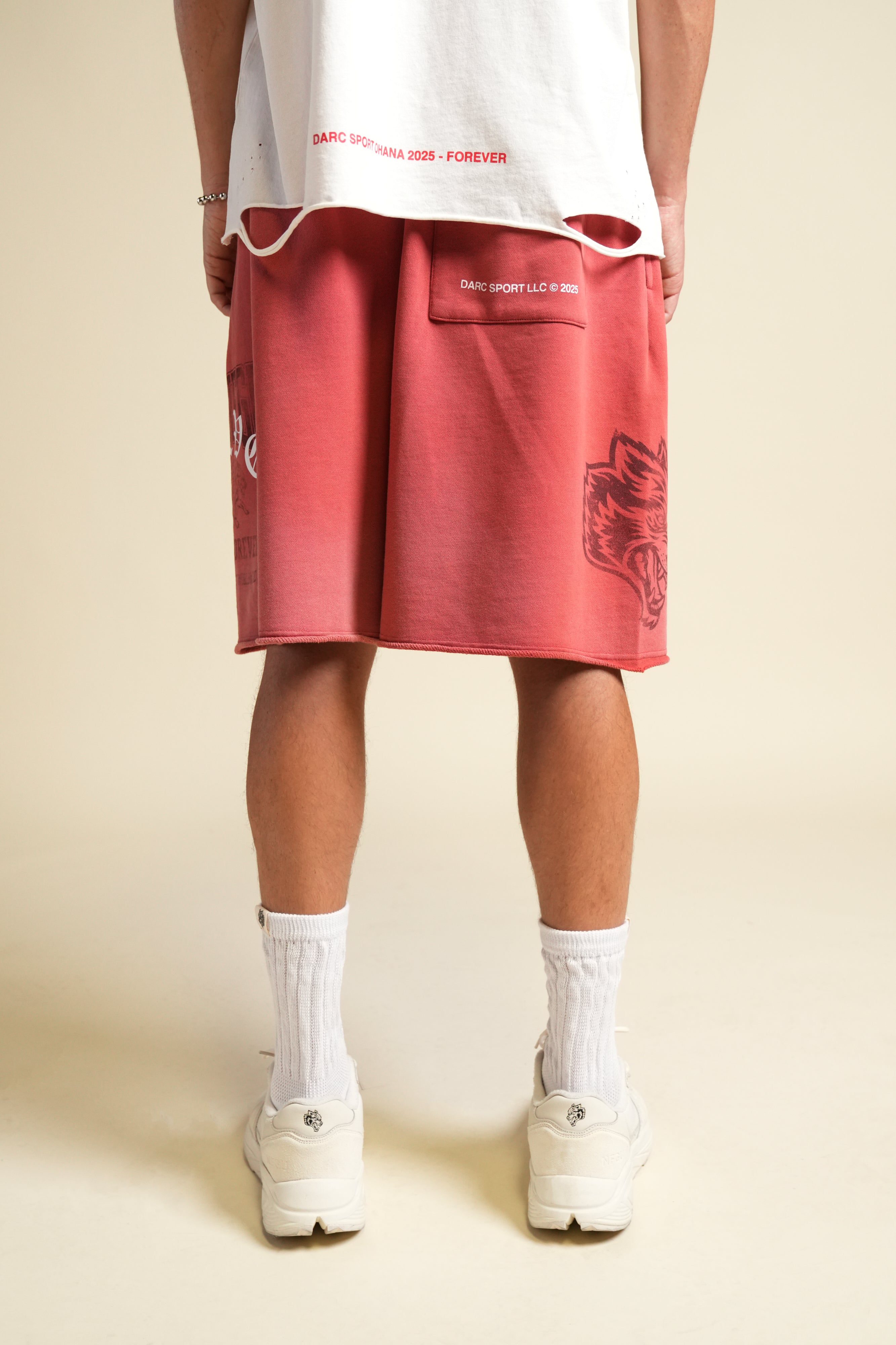 Ohana League Grunge Brock Sweat Short in Roman Red Drift Wash