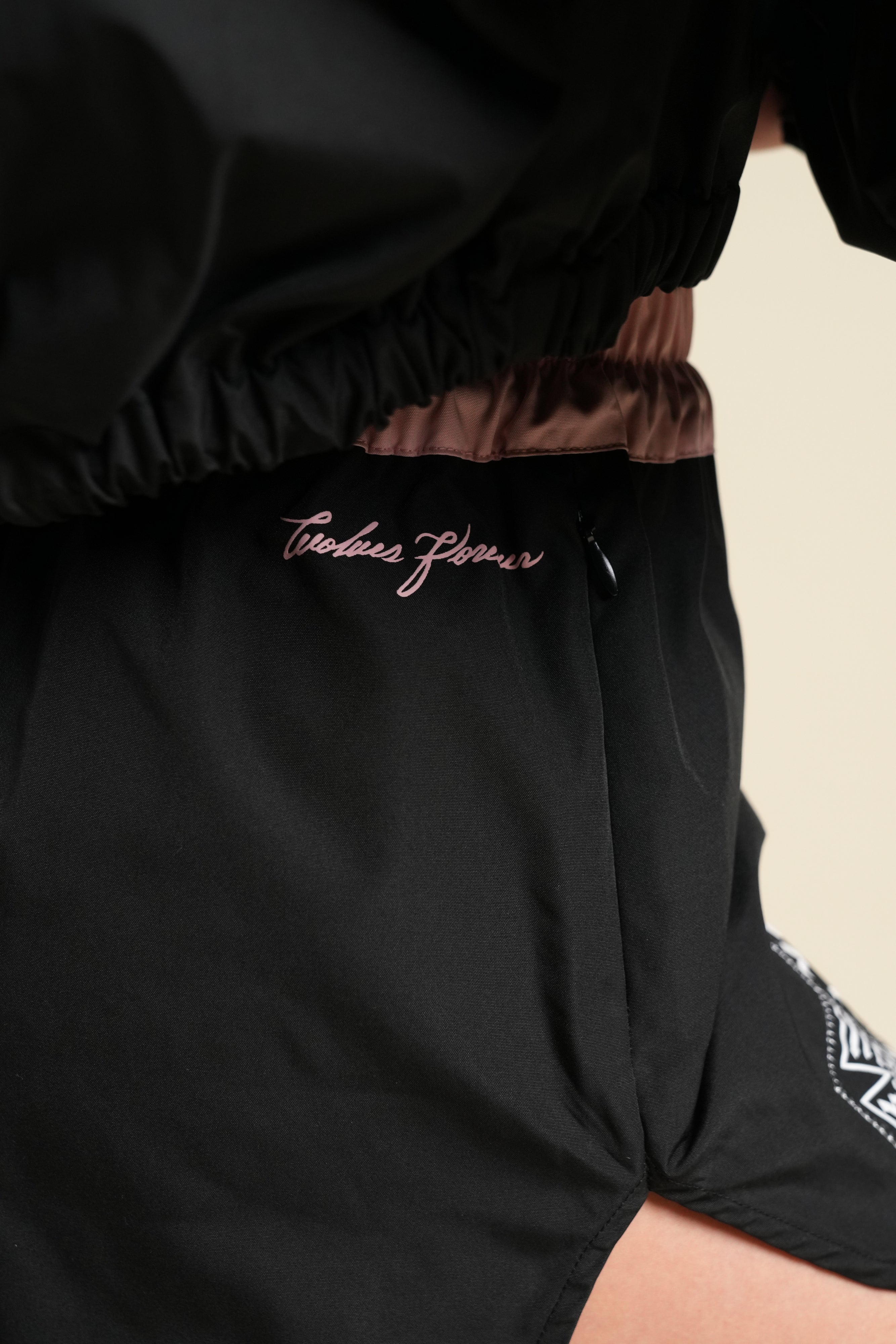 Chopper Core Applique Nadia Track Short in Black/Cherry Blossom