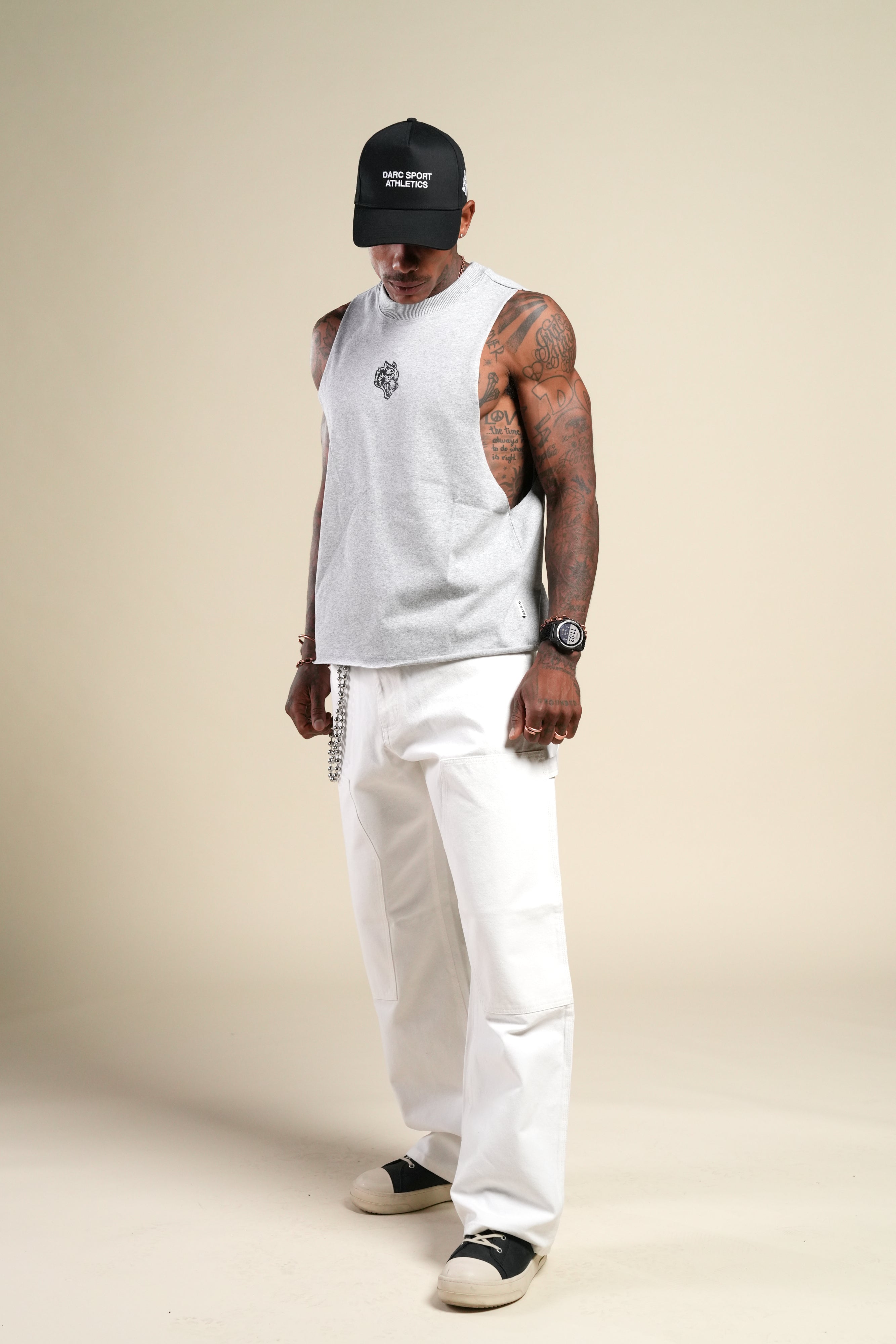 Loyalty Forever Grunge Raw Cropped "Tommy" Muscle Tee in Light Athletic Gray