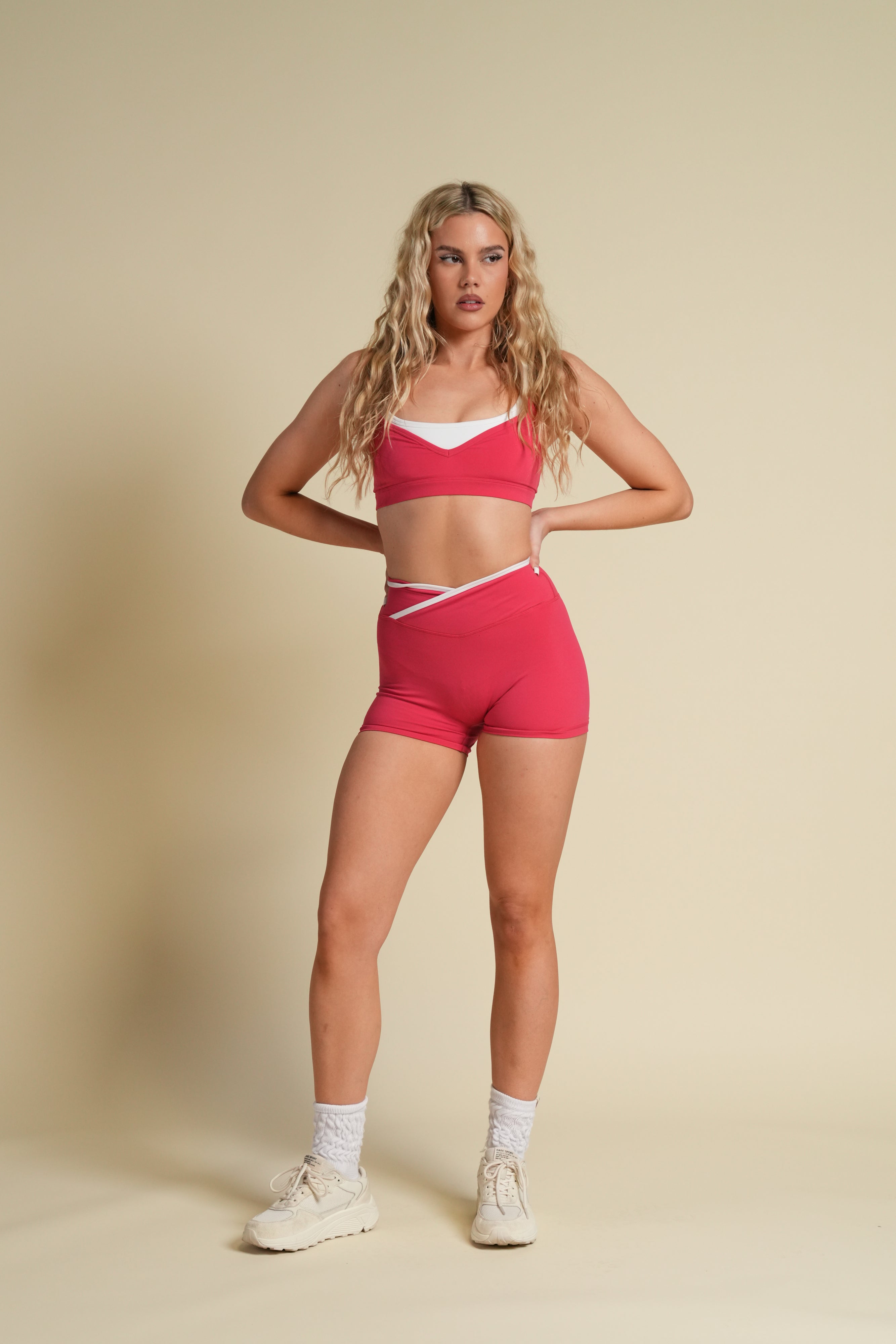 Wolf Contrast "Pearl" Energy Shorts in Cherry/White