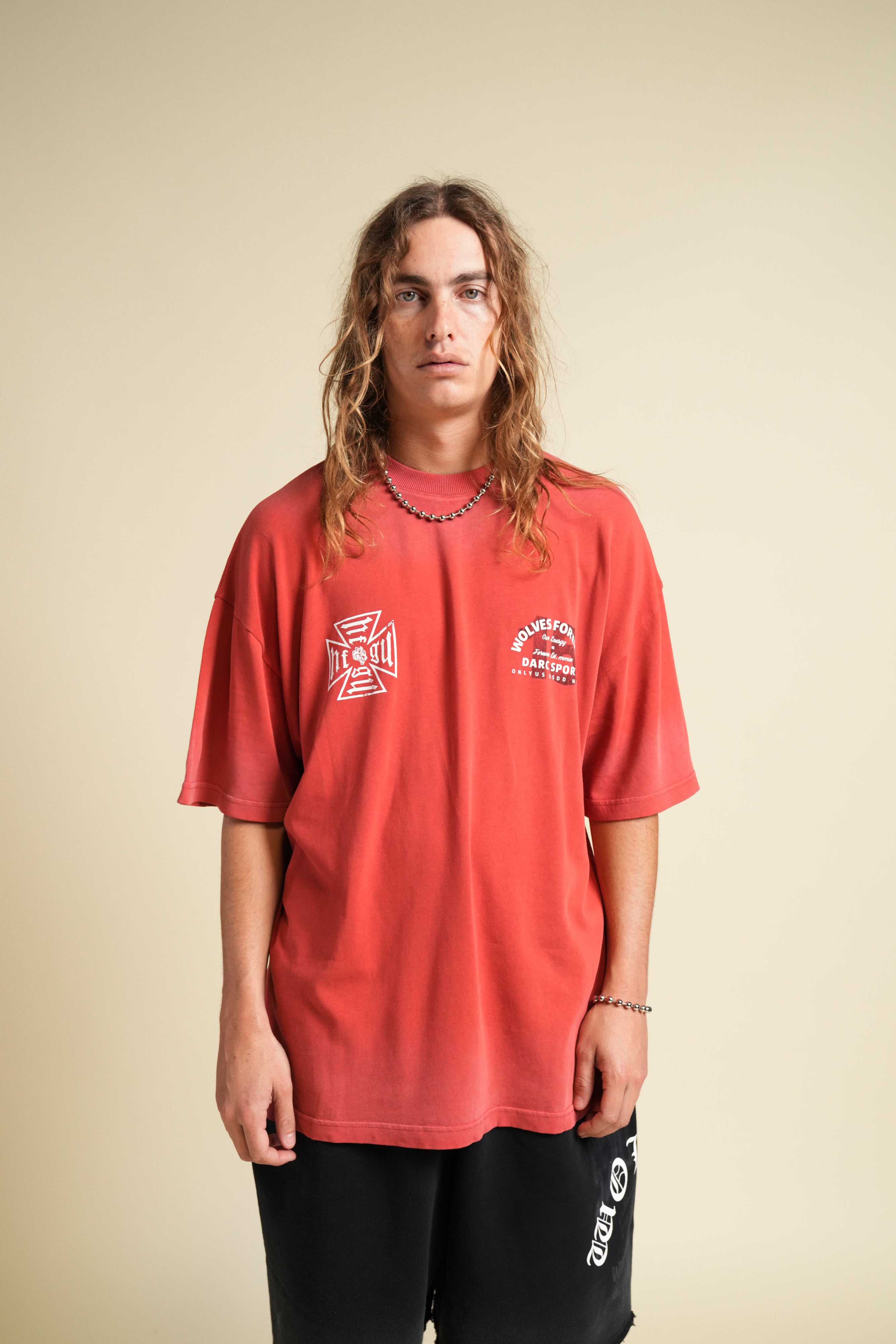 Ohana Energy "Premium" Oversized Tee in Roman Red Drift Wash