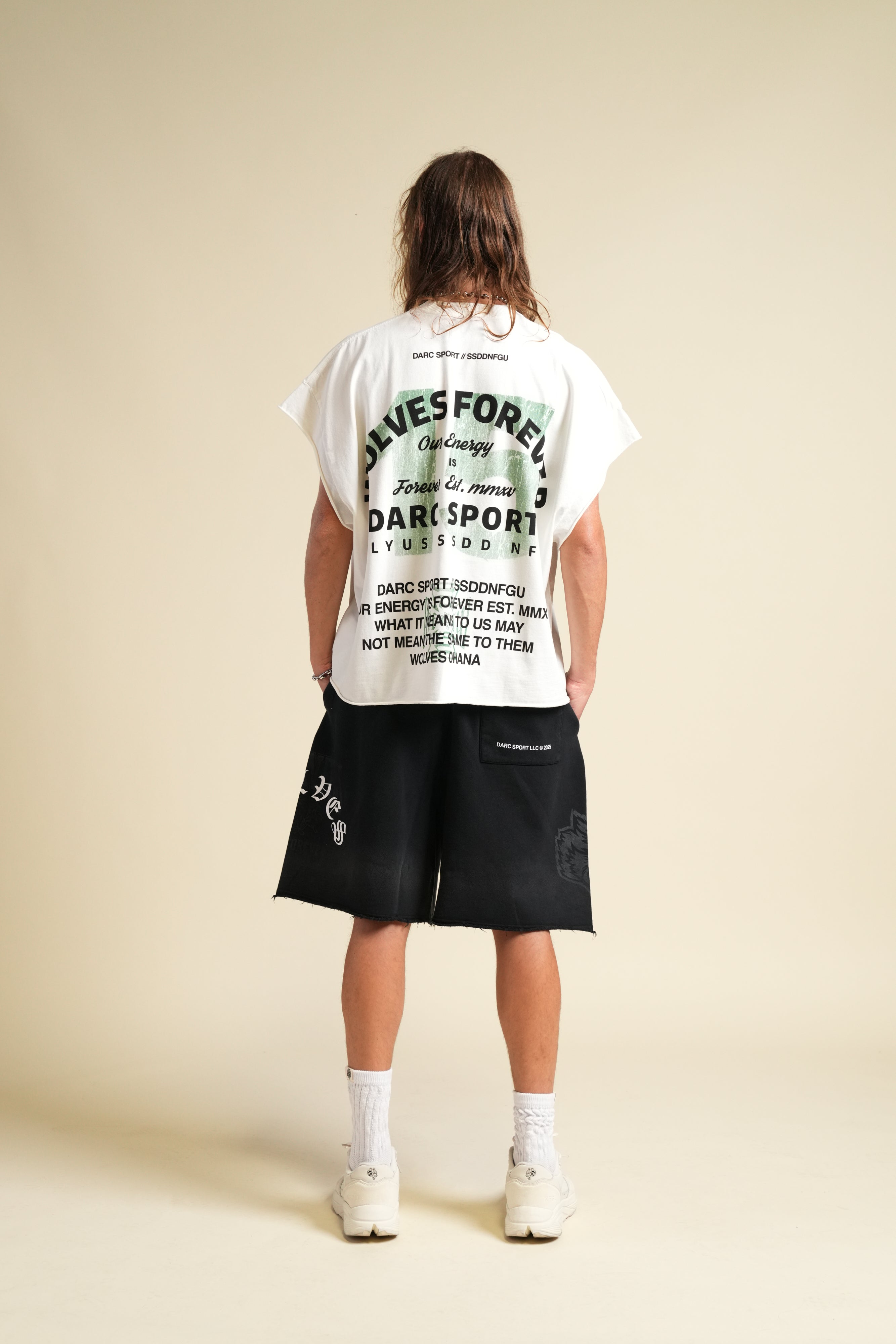 Ohana Energy "Grunge" Cut Off Tee in Cream