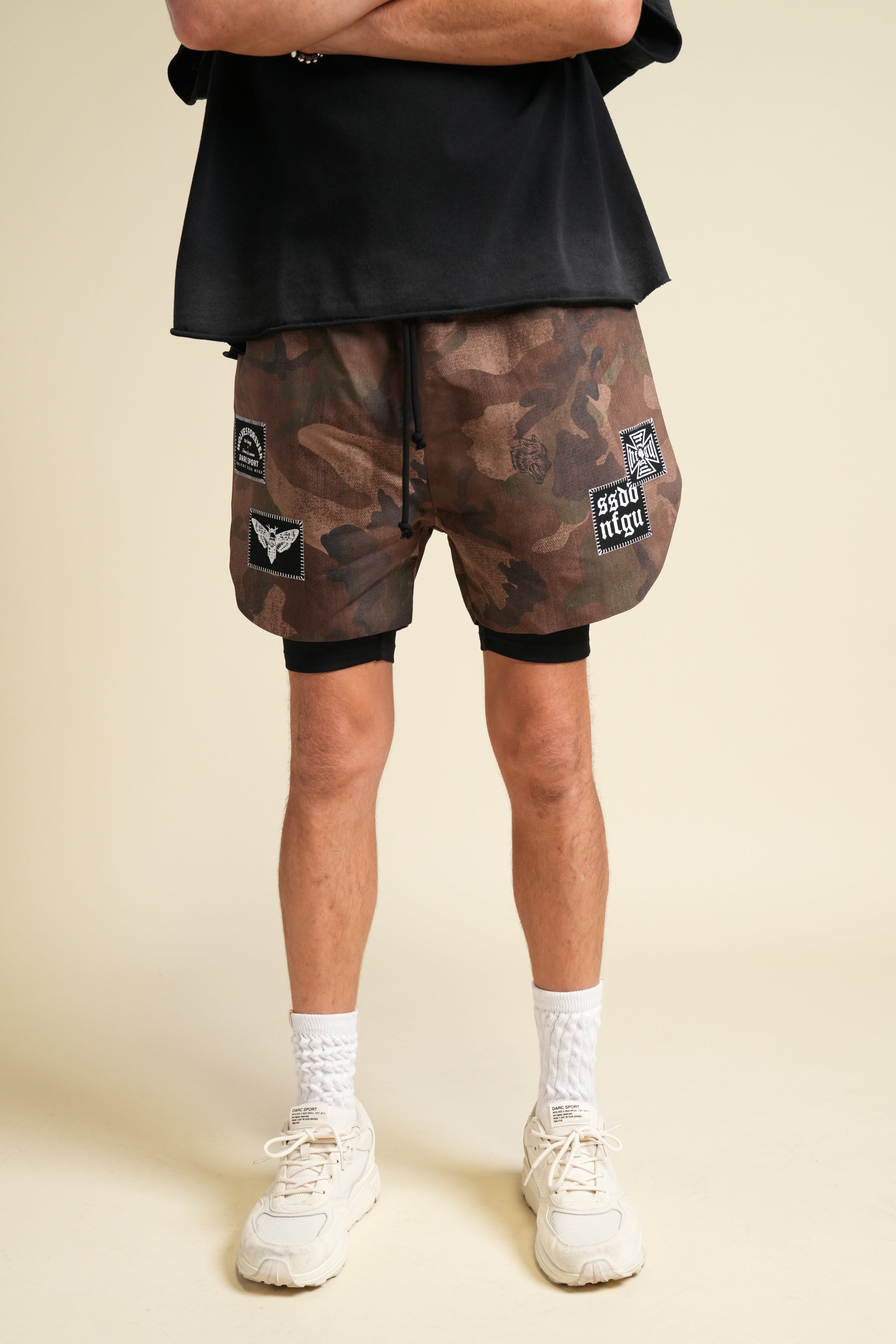 Core Patch Phantom Compression Shorts in Ohana Woodland Camo
