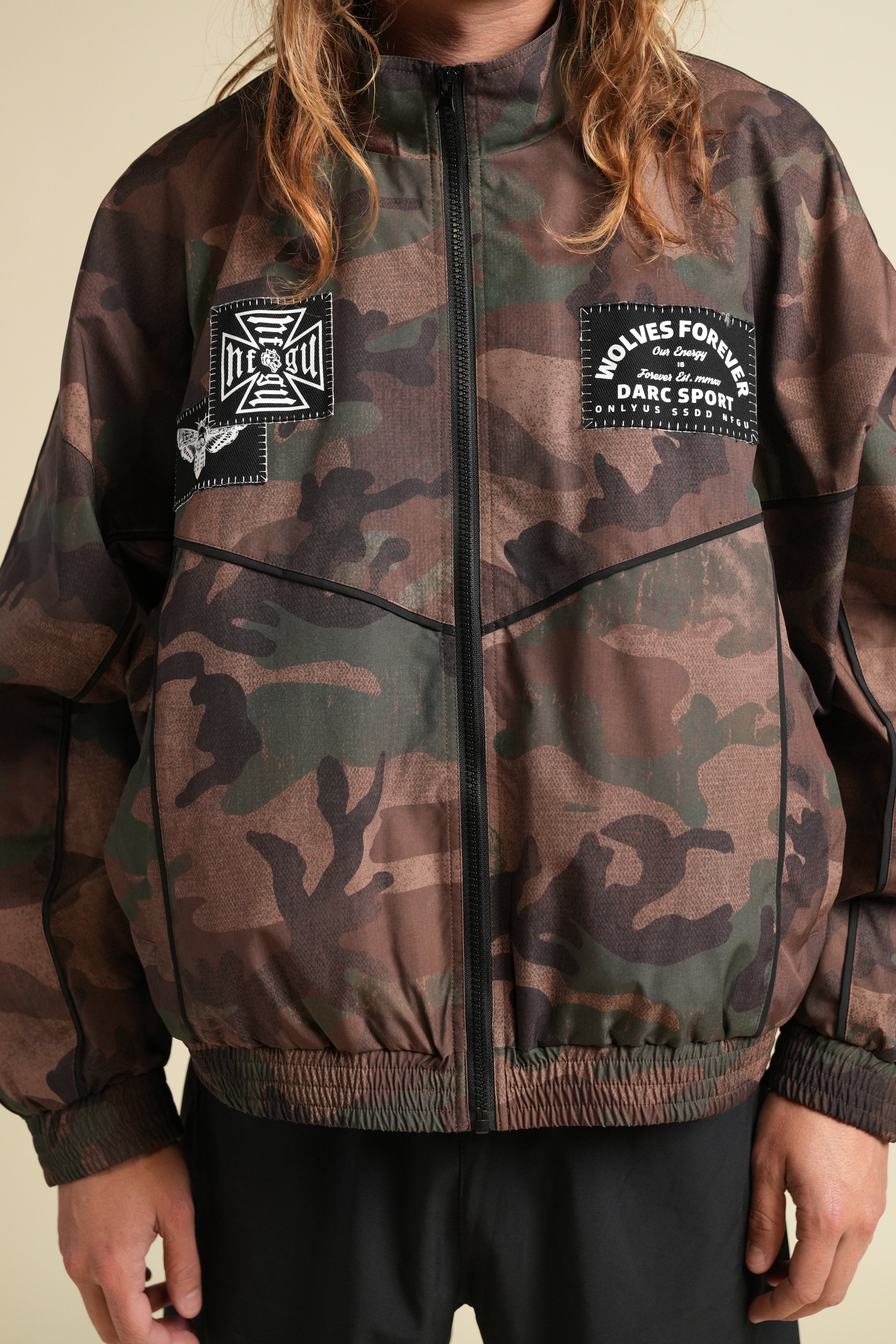 Chopper Core Applique Quinn Track Jacket in Ohana Woodland Camo