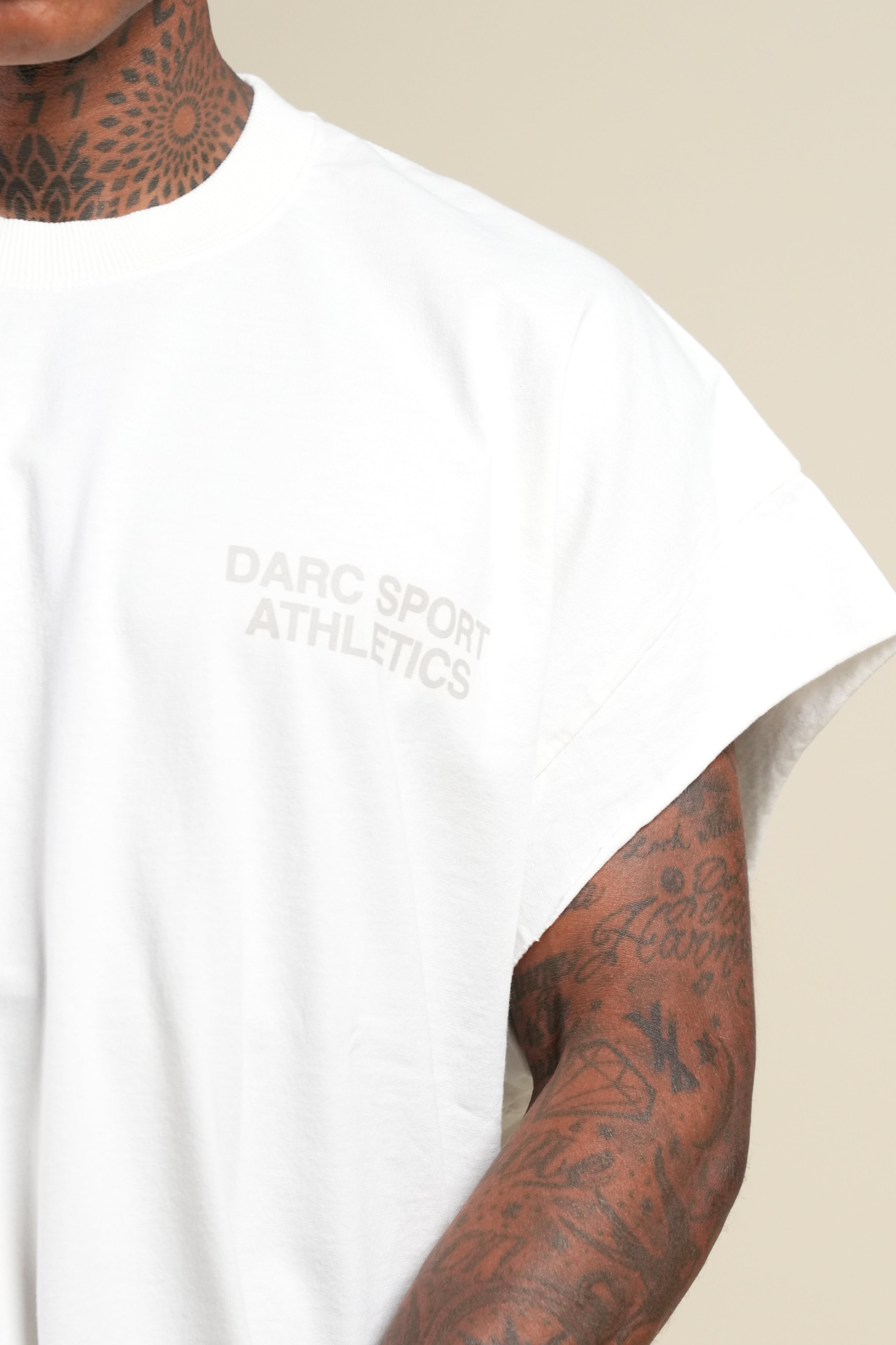 Darc Sport Athletics Grunge Cut-Off Tee in Cream