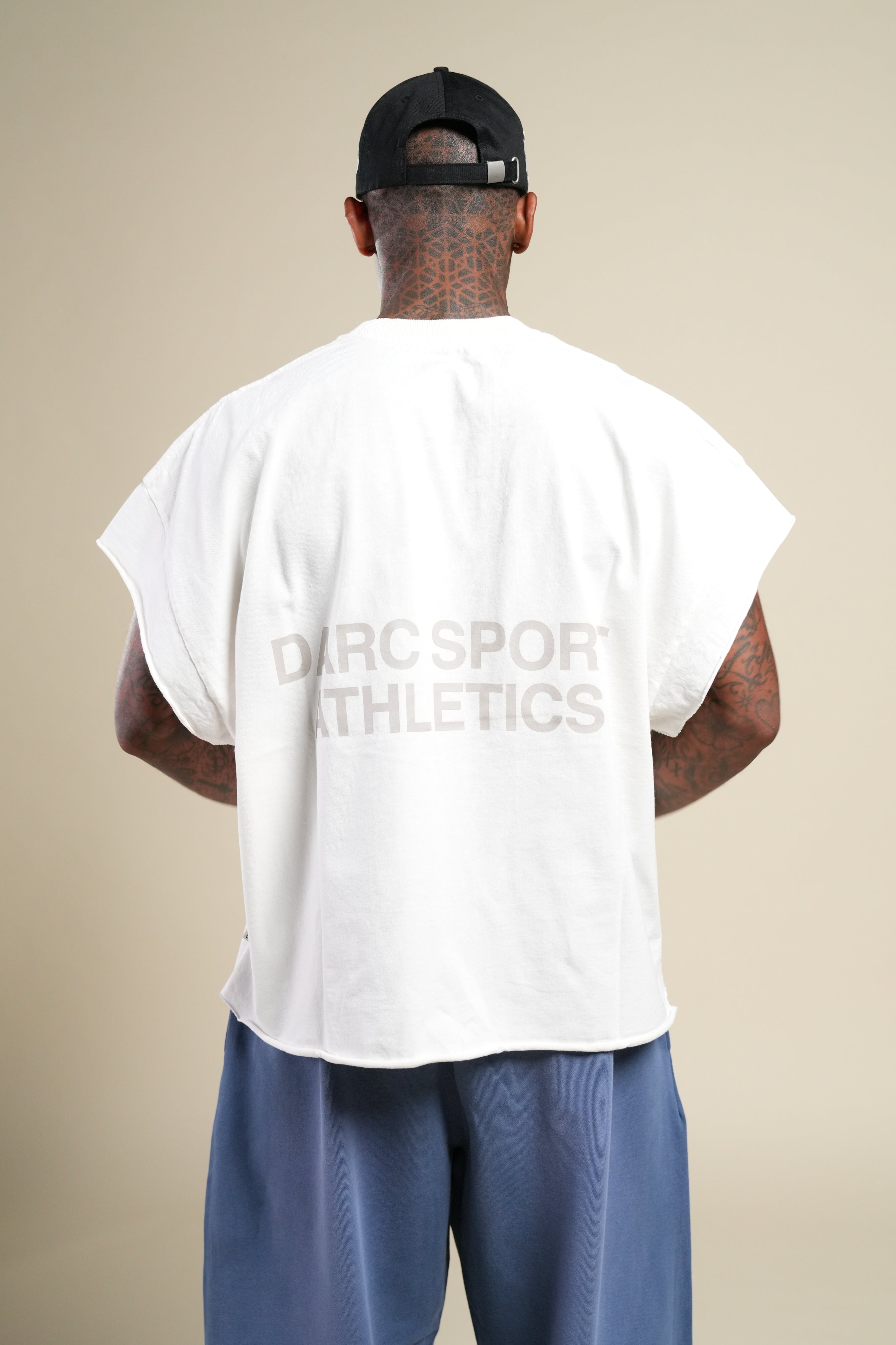 Darc Sport Athletics Grunge Cut-Off Tee in Cream
