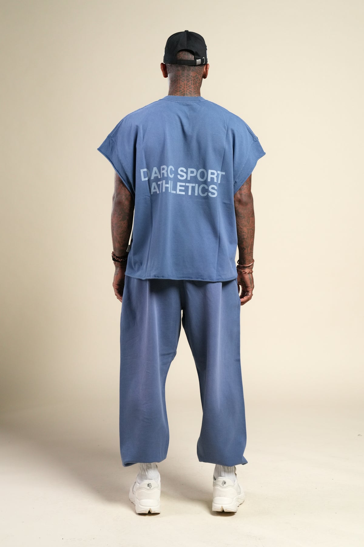 Darc Sport Athletics Grunge Cut-Off Tee in Washed Denim Sunfade