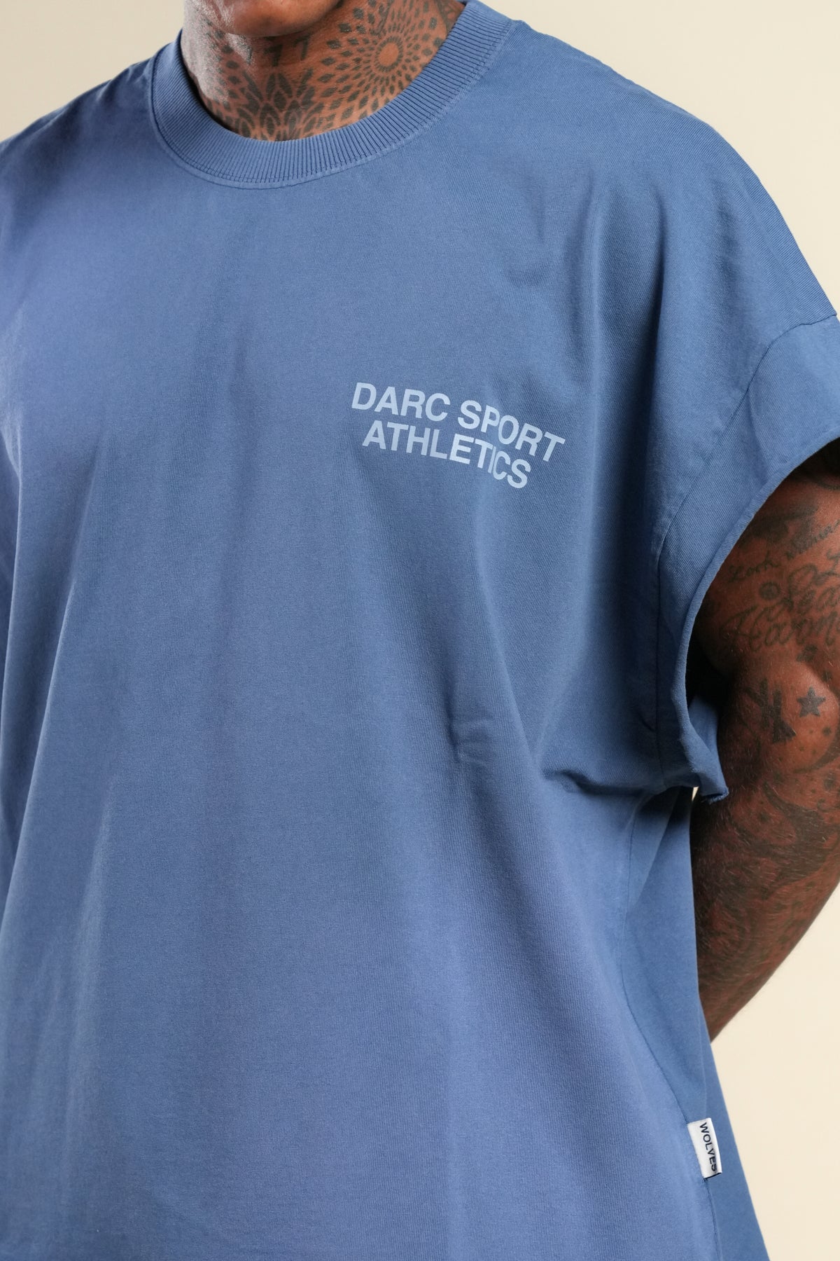 Darc Sport Athletics Grunge Cut-Off Tee in Washed Denim Sunfade