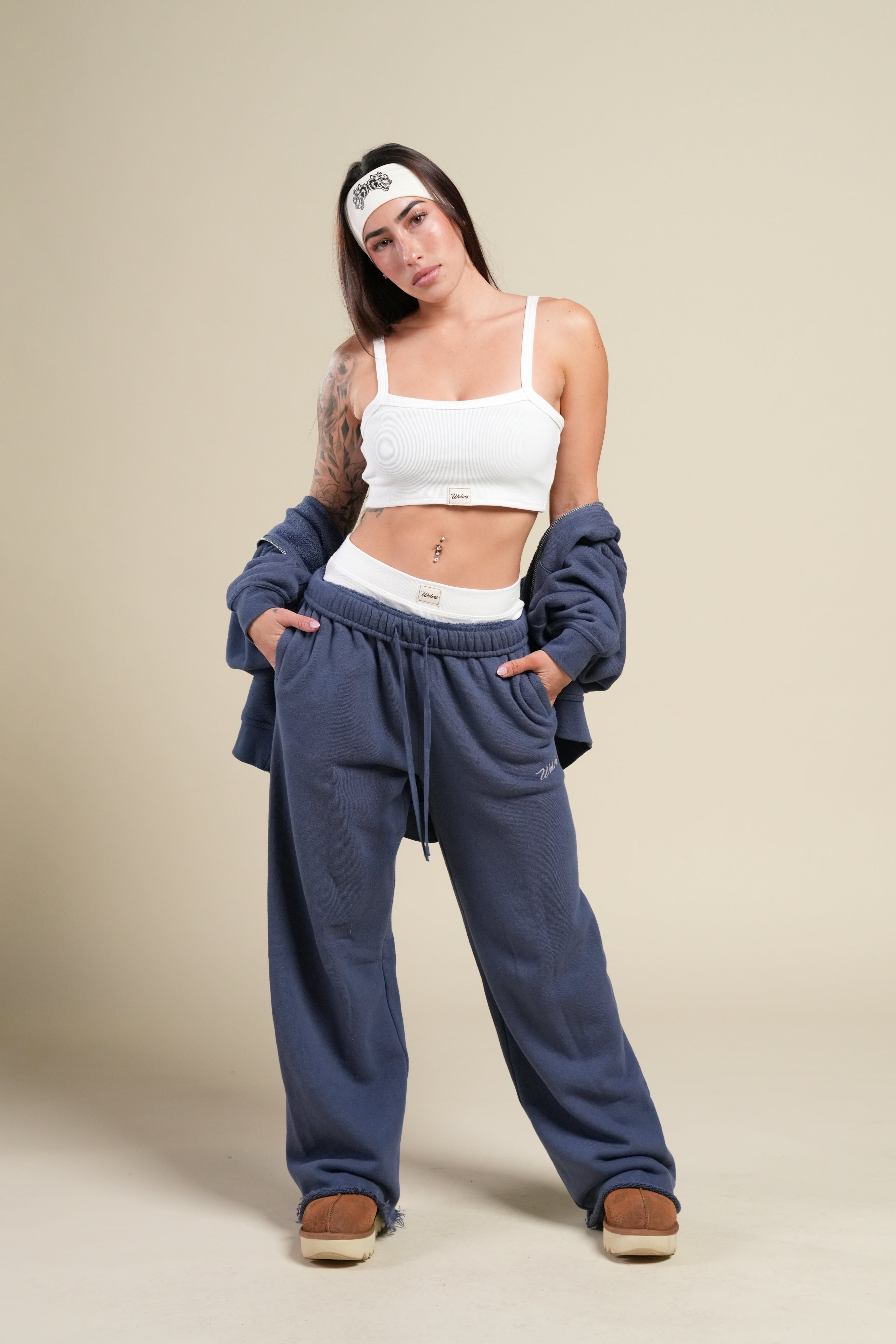 Cursive Wolves Premium Big Cozy Sweats in Washed Denim