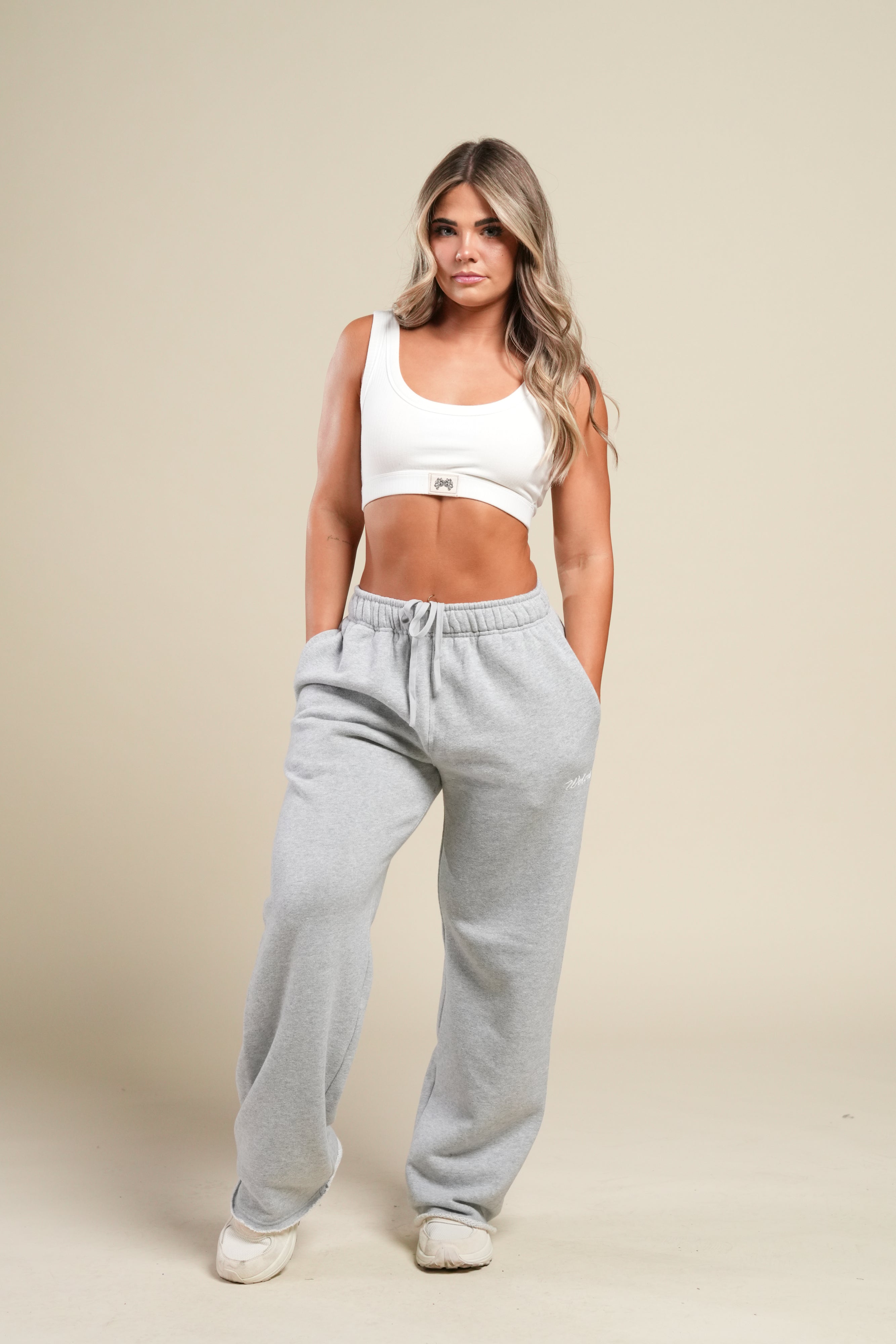 Cursive Wolves Premium Stripe Big Cozy Sweats in Heather Gray