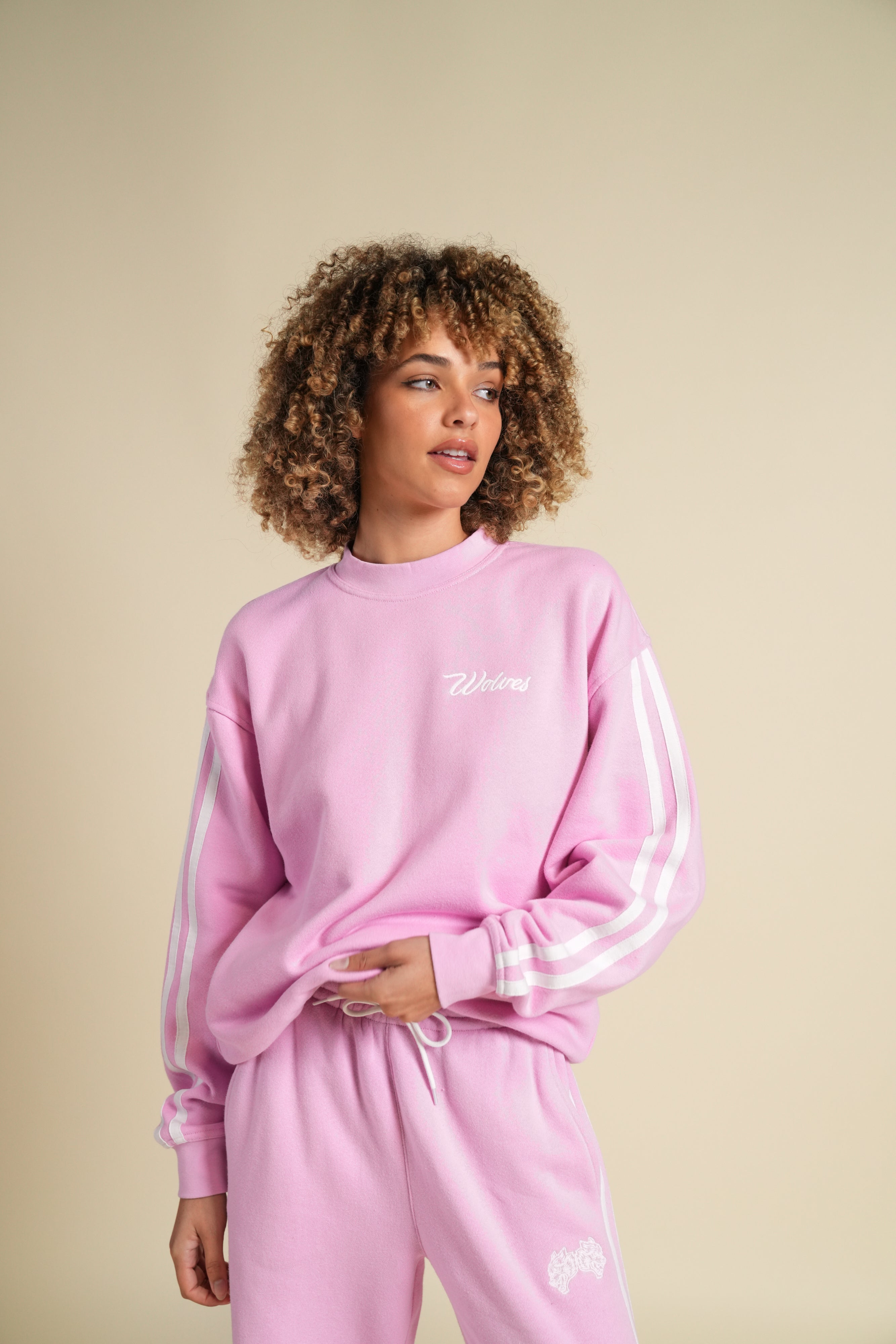 Cursive Wolves Premium Stripe London Crewneck