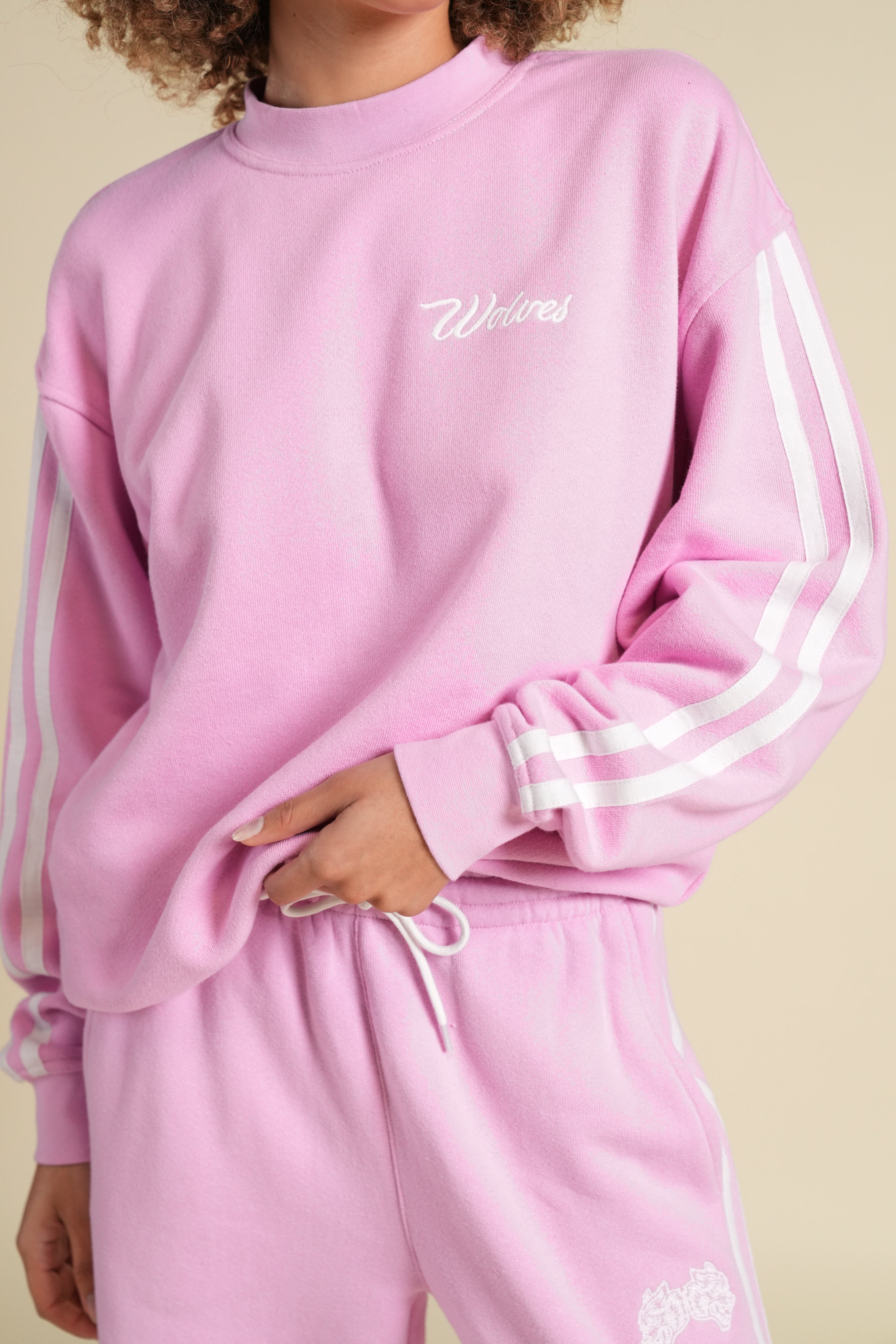 Cursive Wolves Premium Stripe London Crewneck