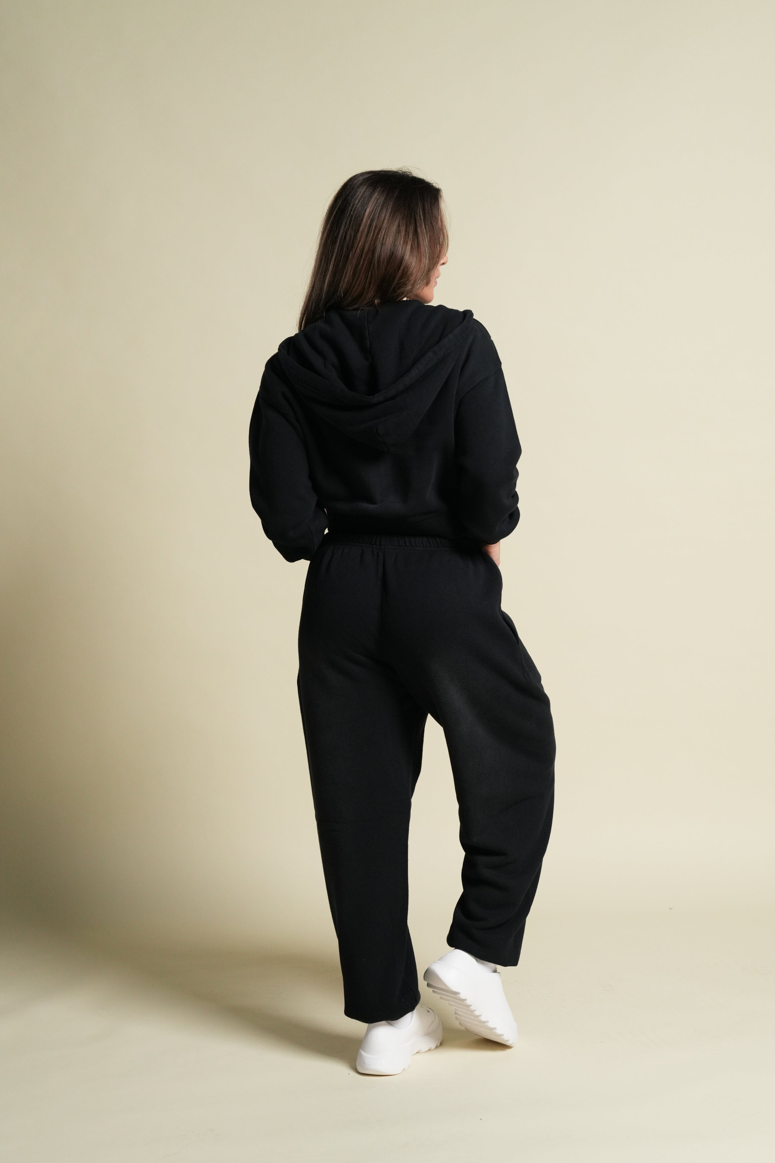 Cursive Wolves "Sage" Cropped Zip Hoodie in Black Sun Fade