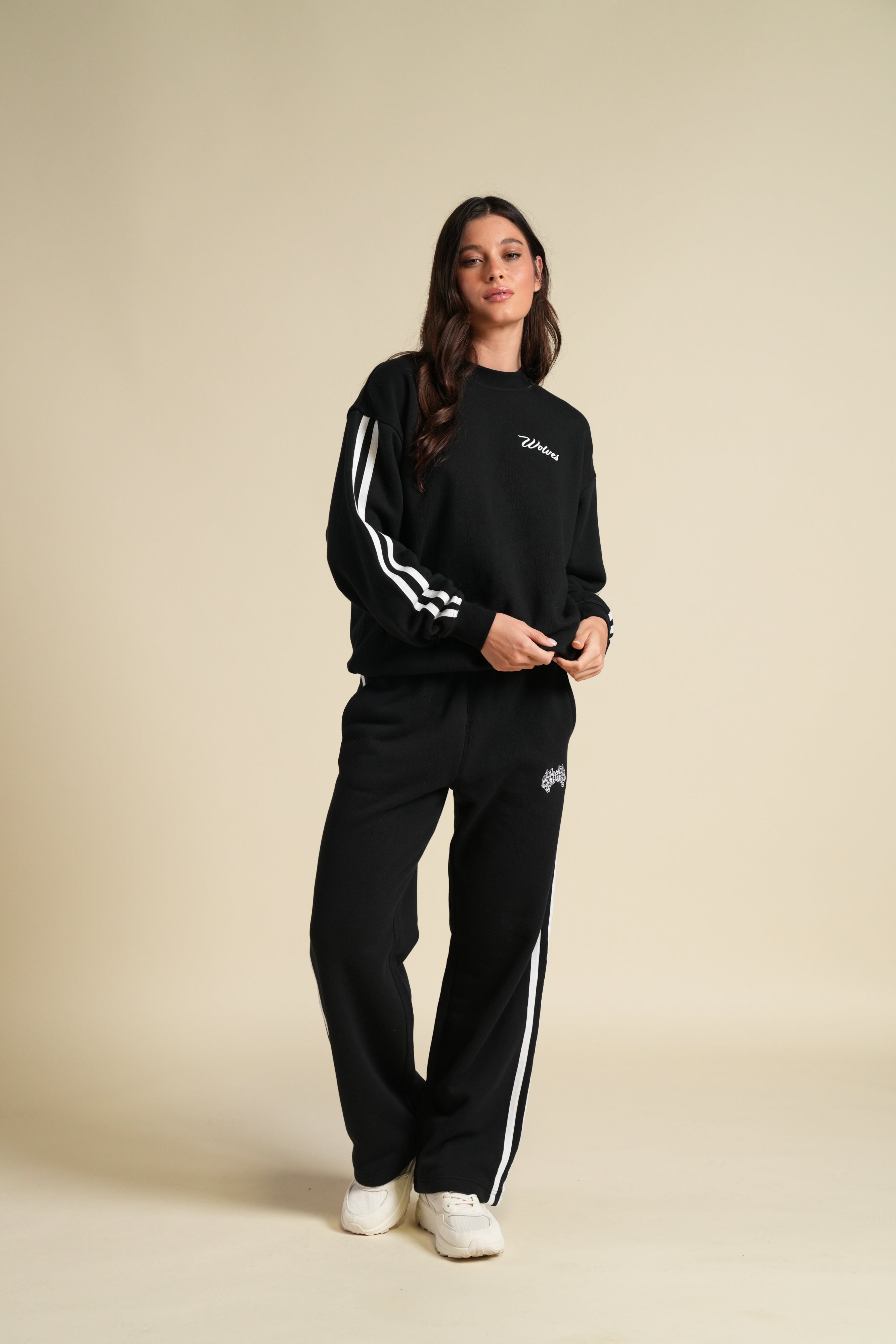 Cursive Wolves Premium Stripe London Crewneck