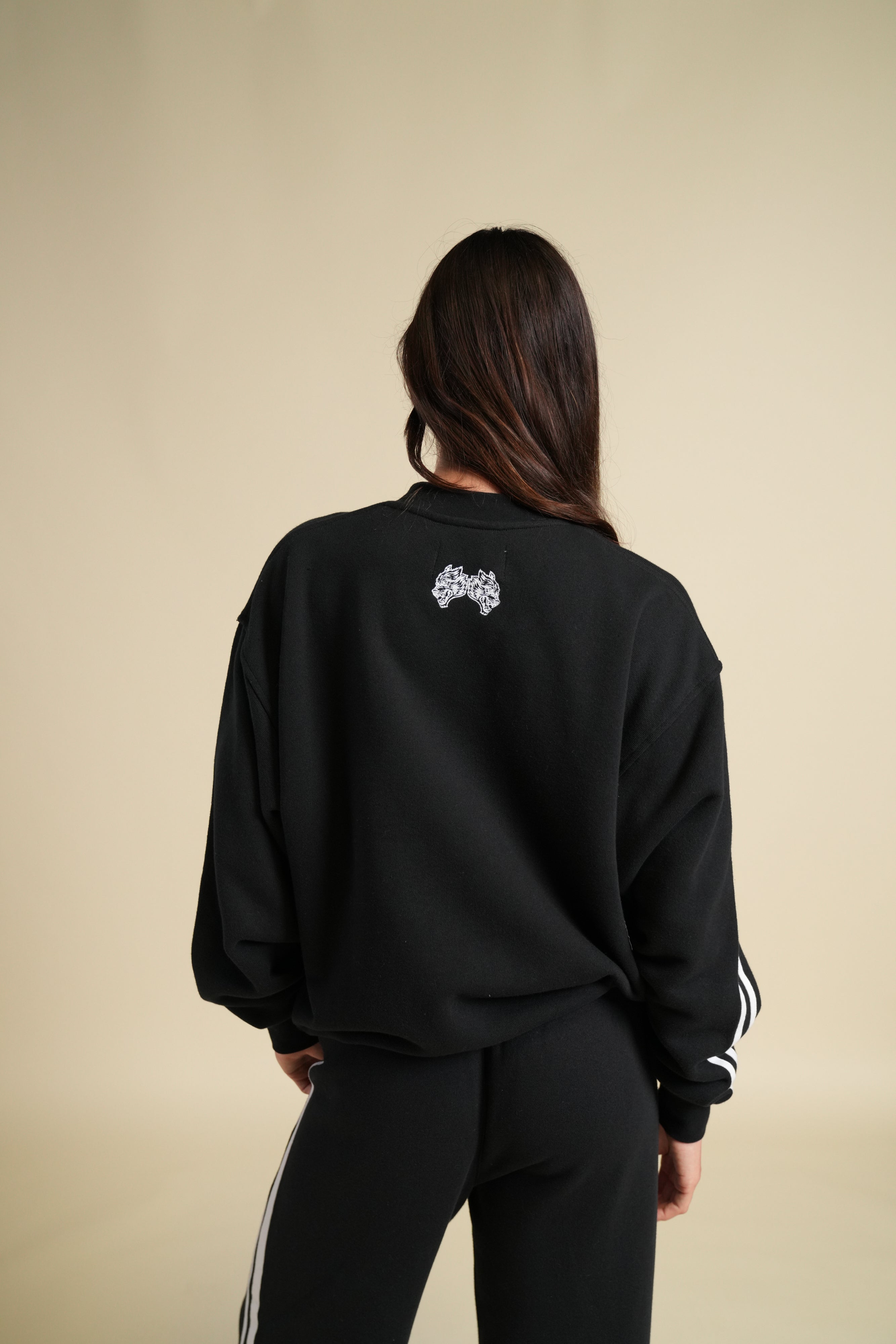 Cursive Wolves Premium Stripe London Crewneck