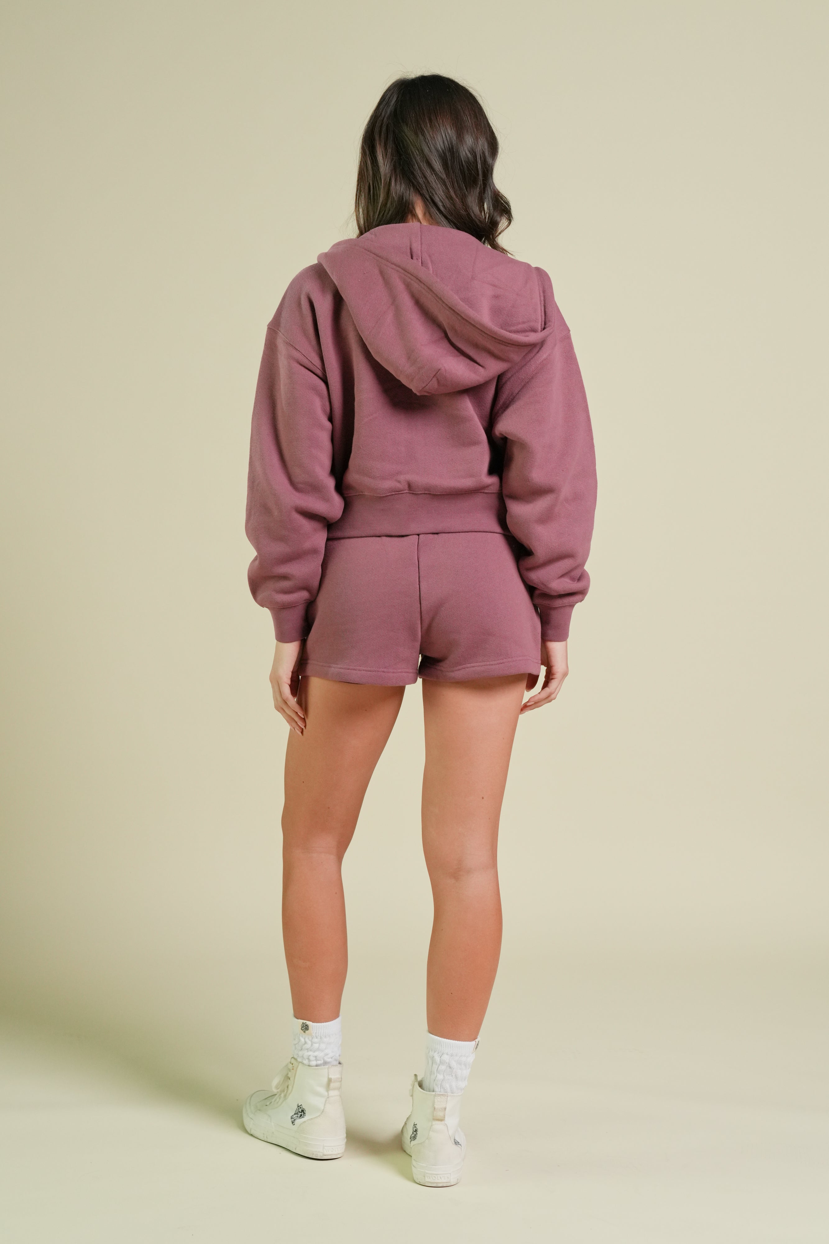 Cursive Wolves "Sage" Cropped Zip Hoodie in Nutmeg