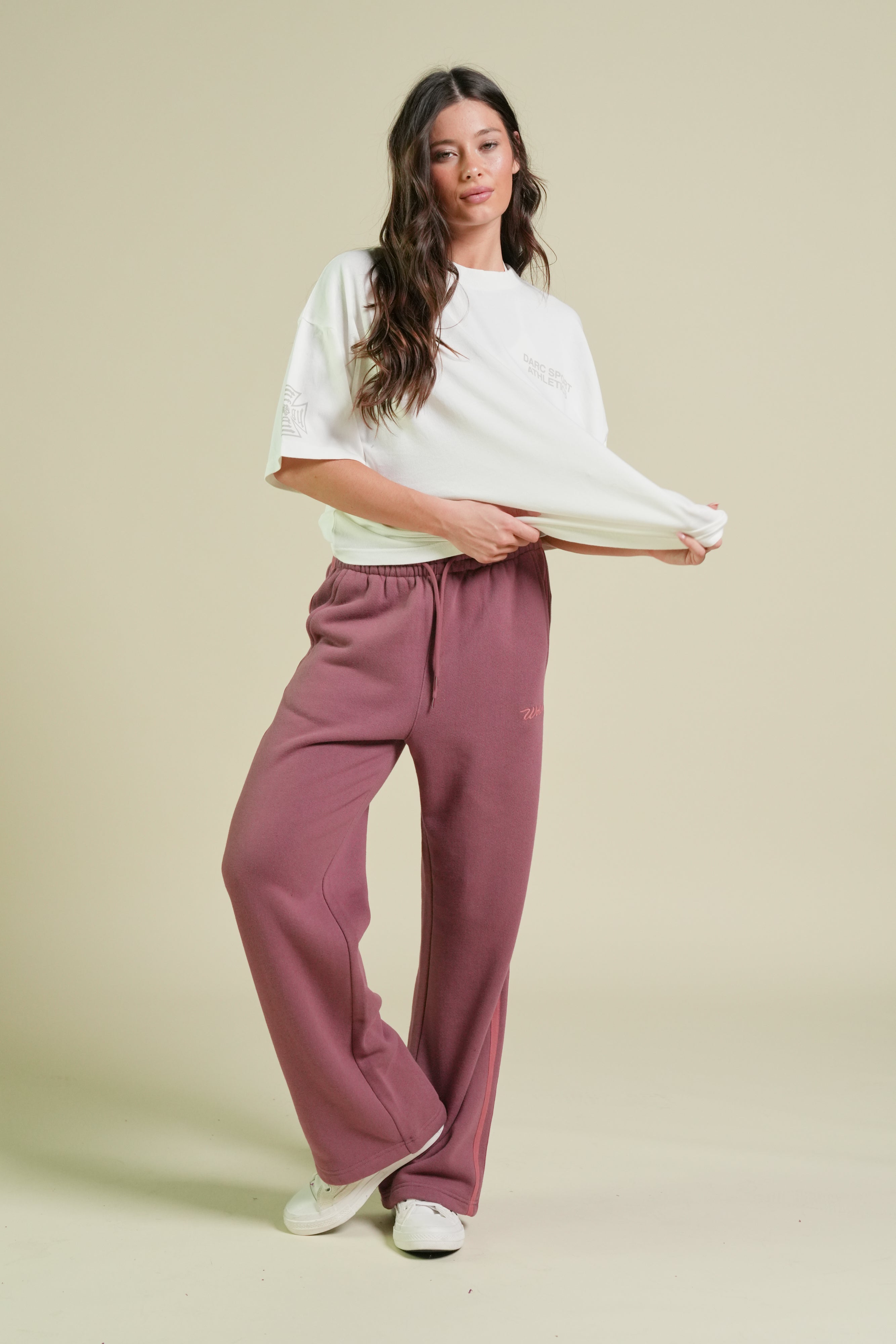 Cursive Wolves Premium Stripe Big Cozy Sweats in Nutmeg/Baked Clay