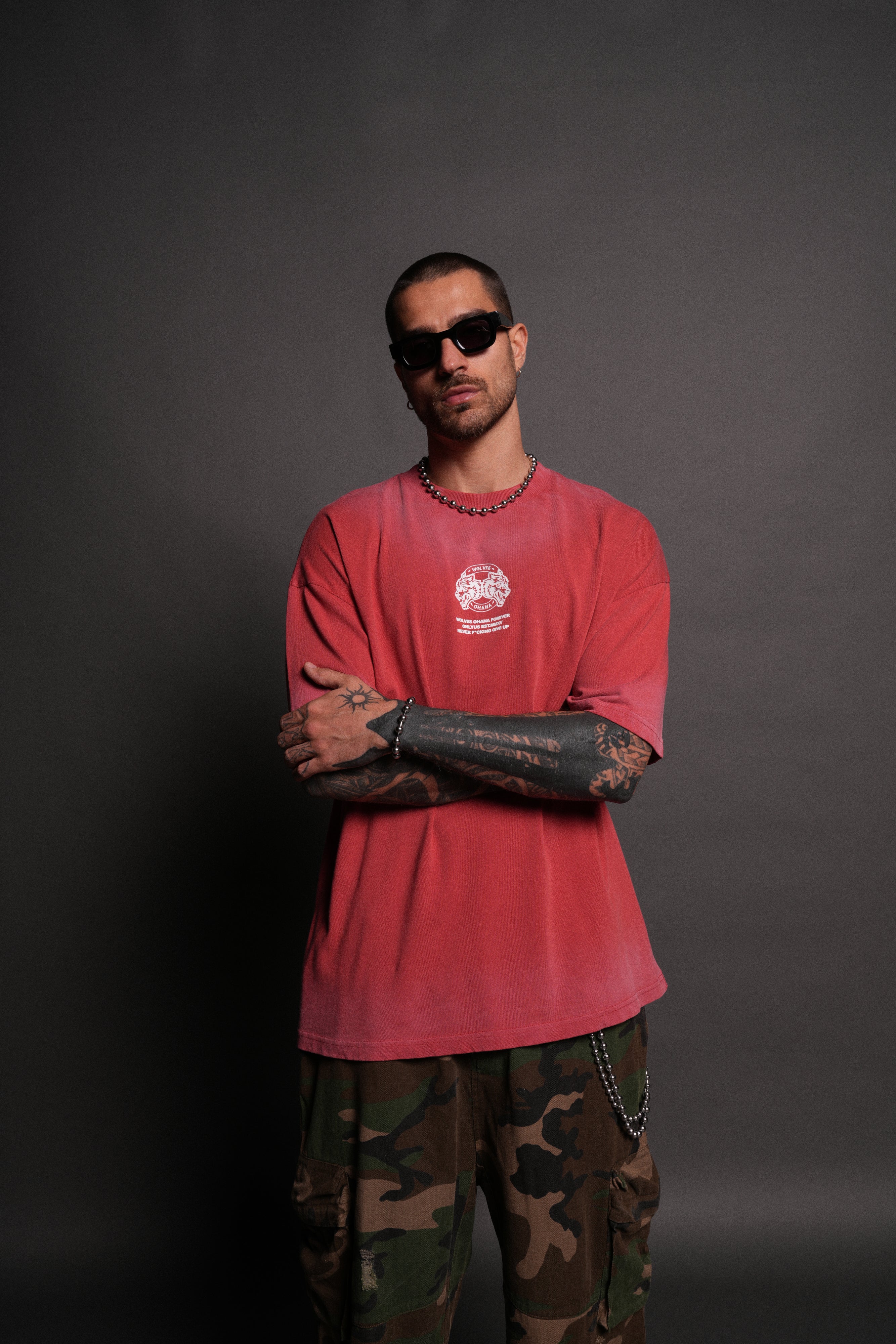 Wolves Ohana Forever "Premium" Oversized Tee in Roman Red Drift Wash