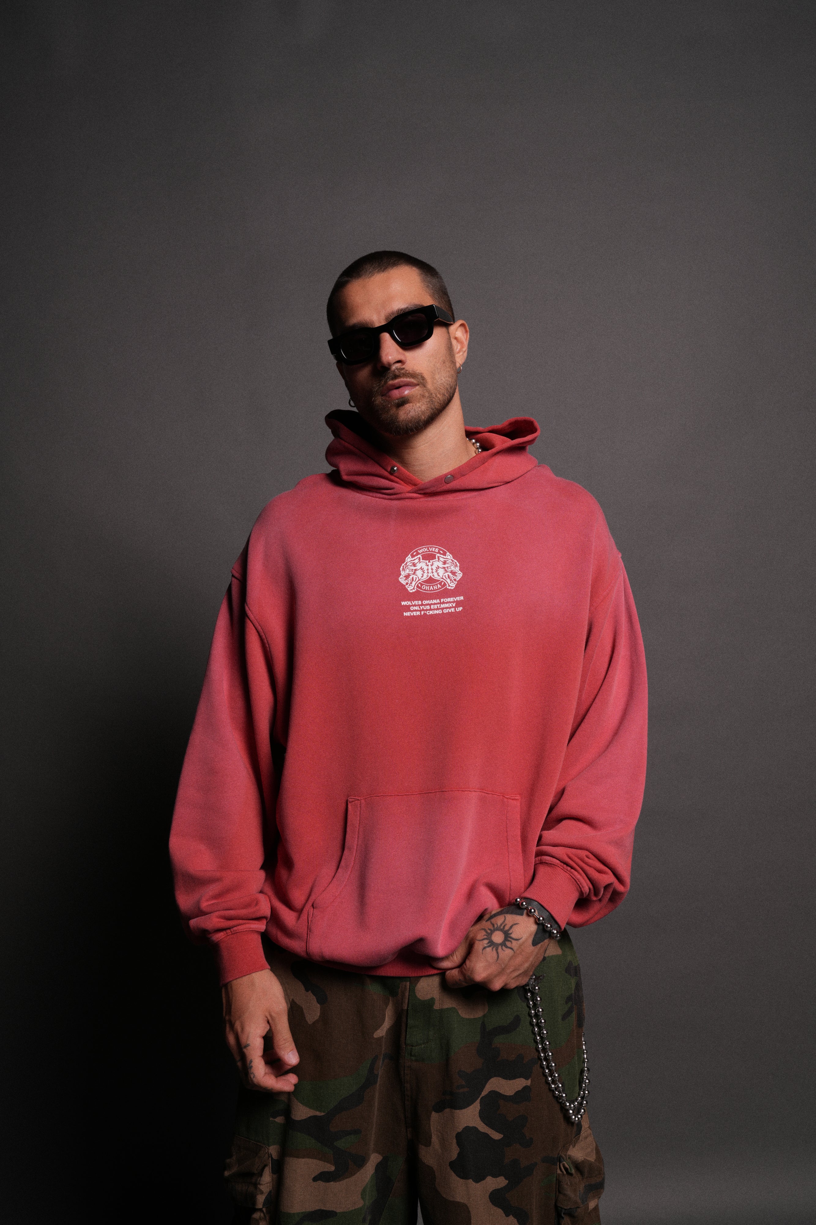 Wolves Ohana Forever "Pierce" Hoodie in Roman Red Drift Wash