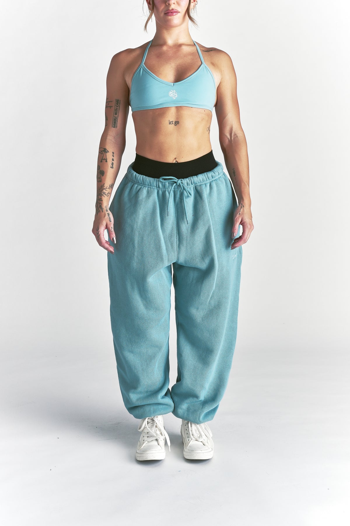 Cursive Wolves Premium Lounger Sweat Pants in Dusty Turquoise
