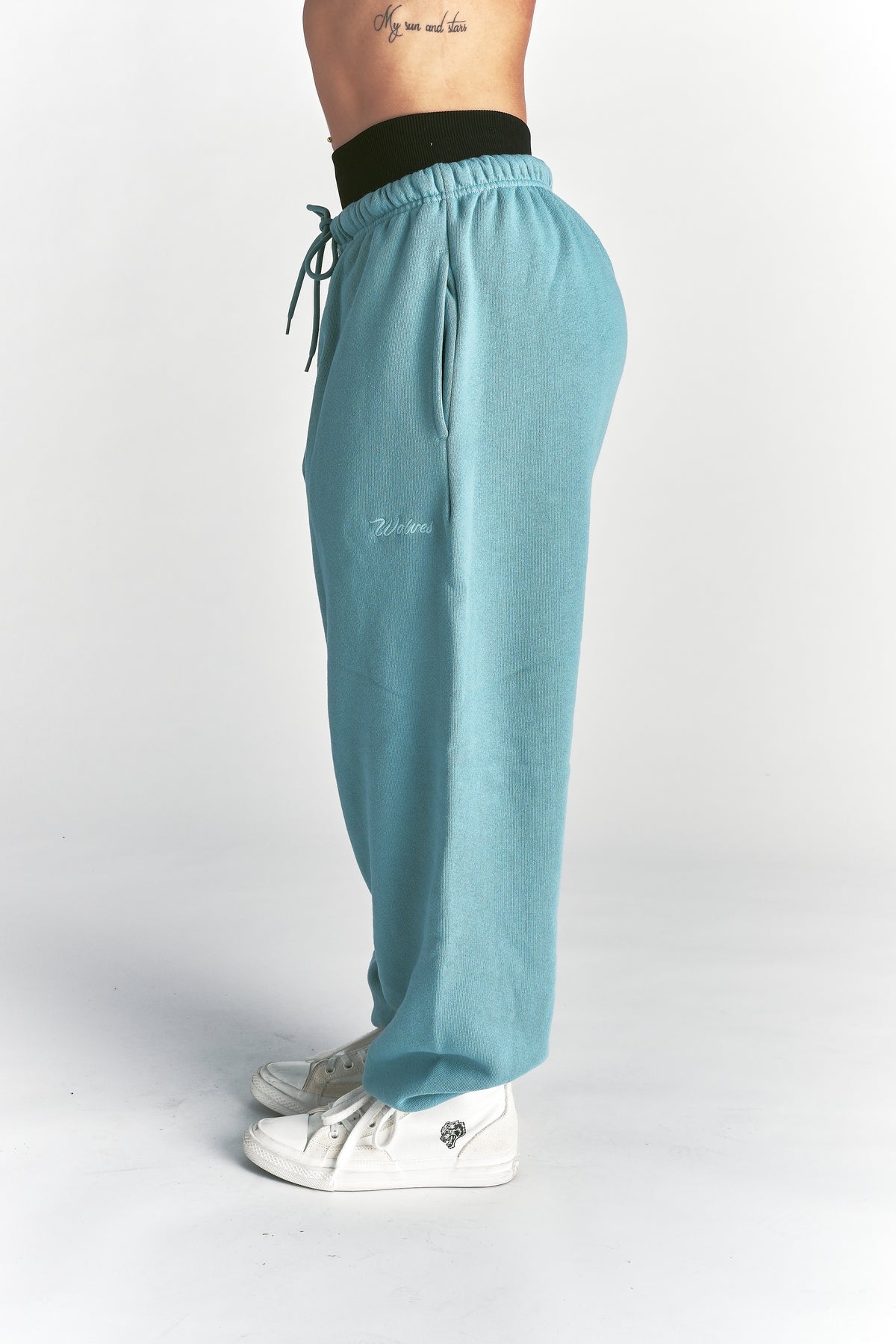 Cursive Wolves Premium Lounger Sweat Pants in Dusty Turquoise