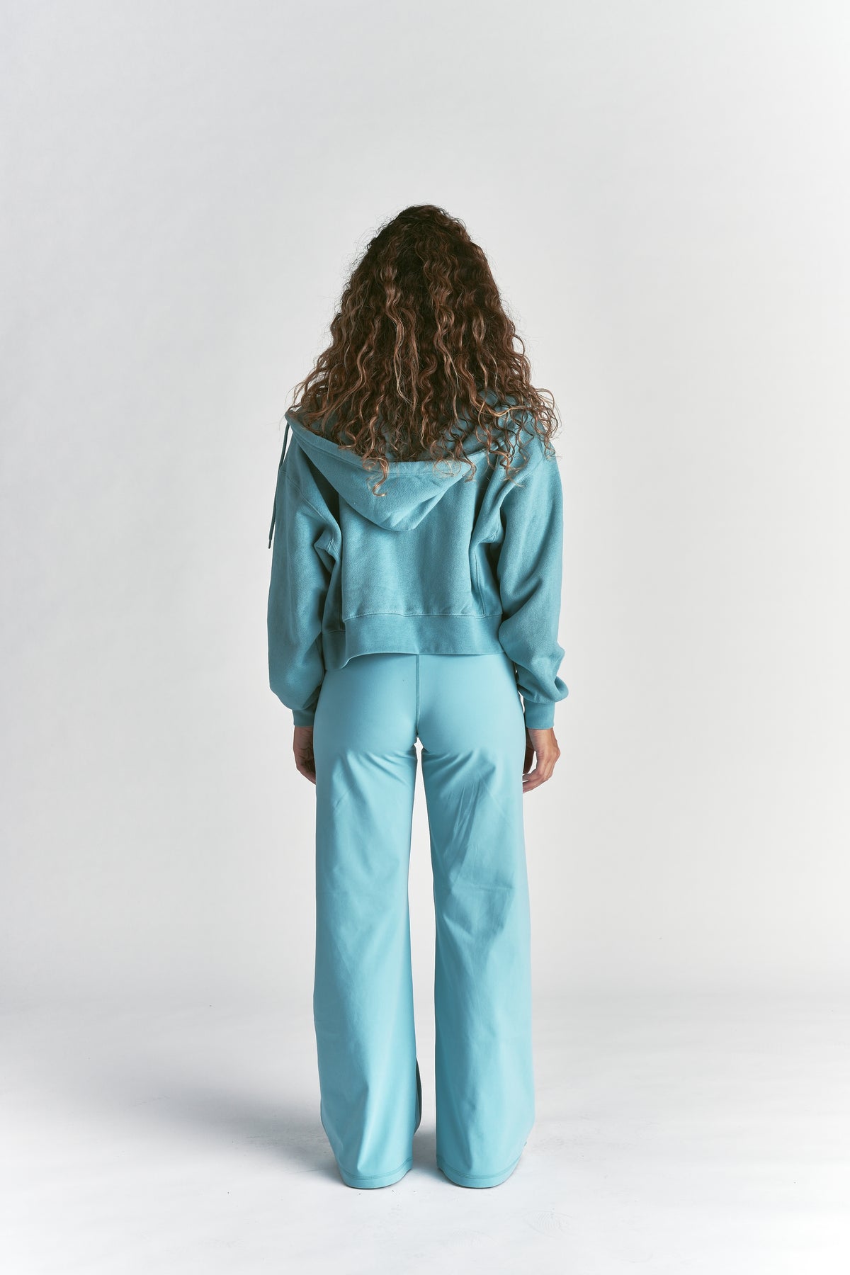 Cursive Wolves "Sage" Cropped Zip Hoodie in Dusty Turquoise