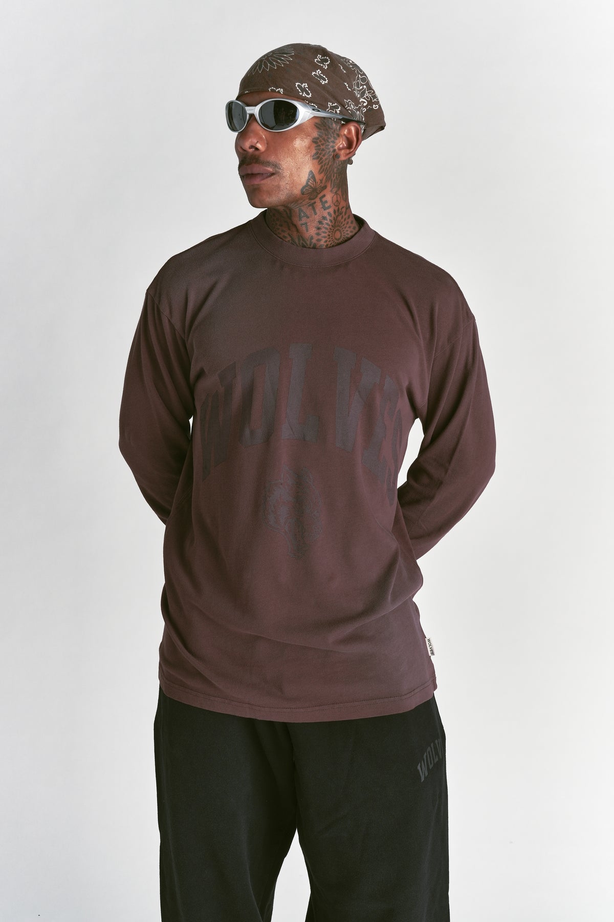 Wolves Worldwide "Premium" Oversized LS Tee in Ironwood Sun Fade
