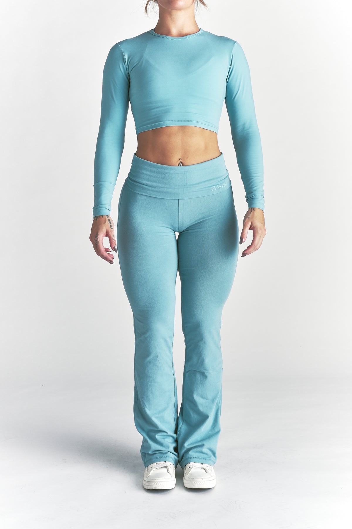 Cursive Wolves "Romy" Foldover Pants in Dusty Turquoise