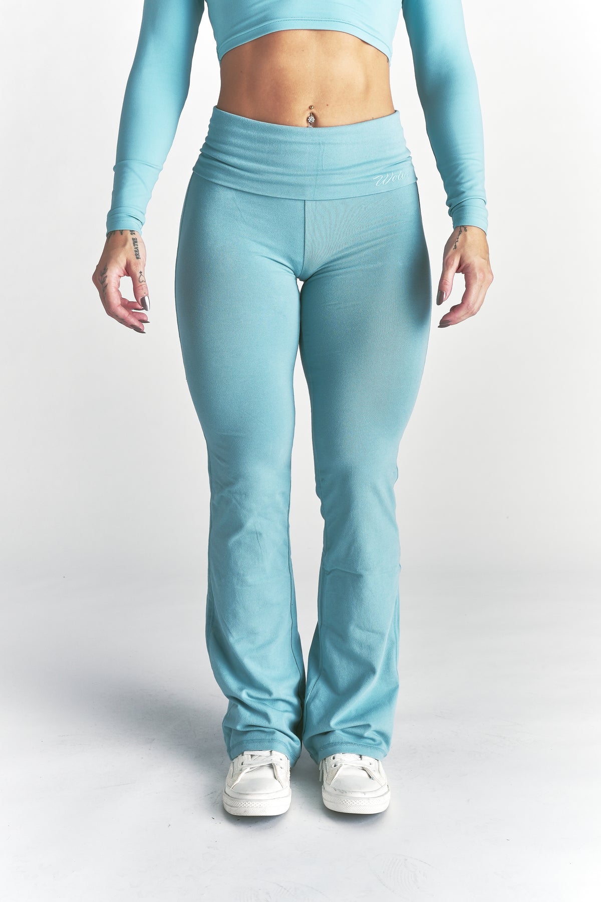 Cursive Wolves "Romy" Foldover Pants in Dusty Turquoise