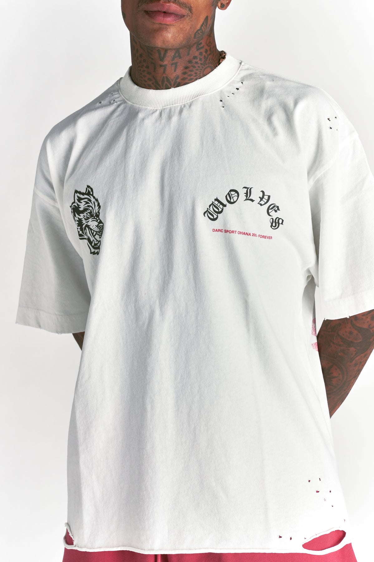 Wolves Never F*cking Give Up Distressed Grunge Tee in Cream