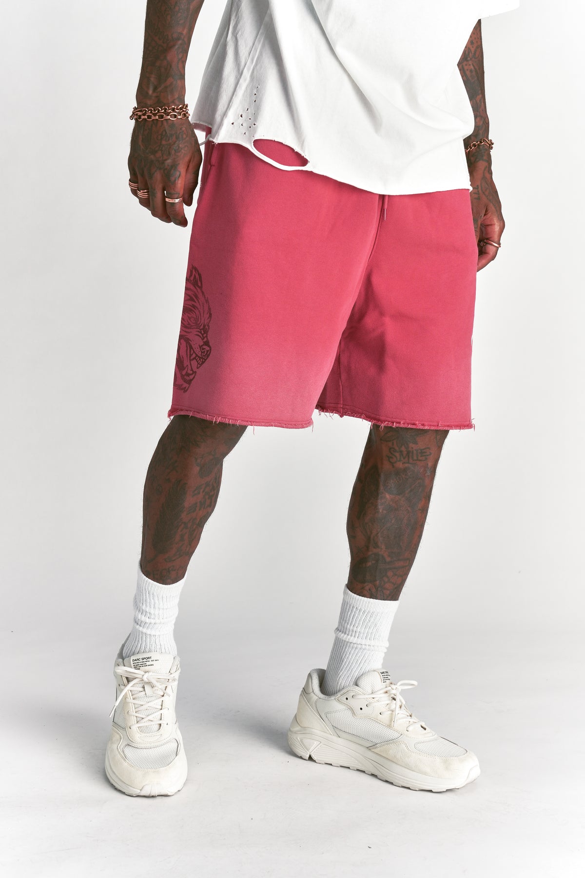 Ohana League Grunge Brock Sweat Short in Roman Red Drift Wash