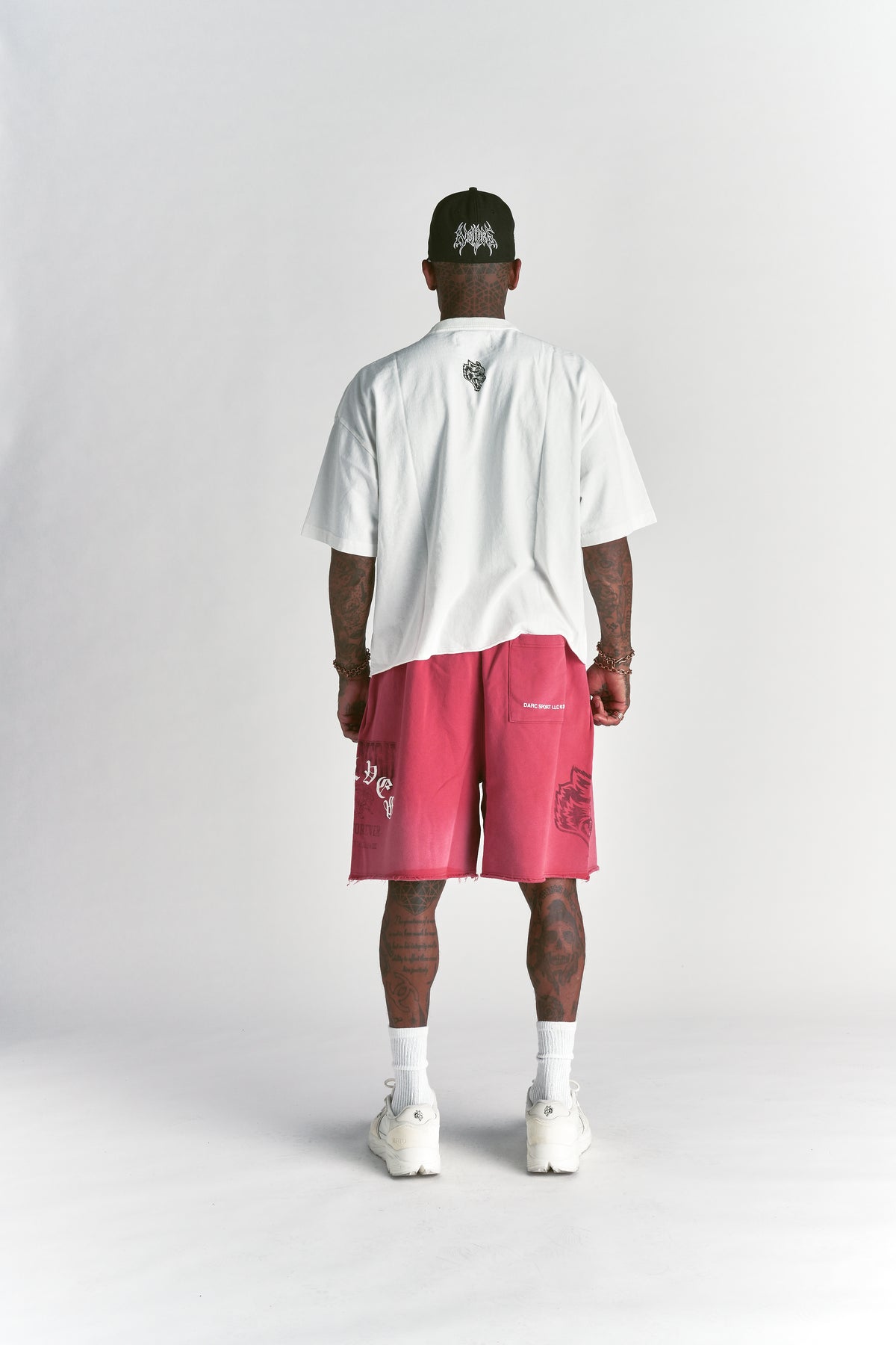Ohana Wolves Club Grunge Raw Hem Mid Length Tee in Cream