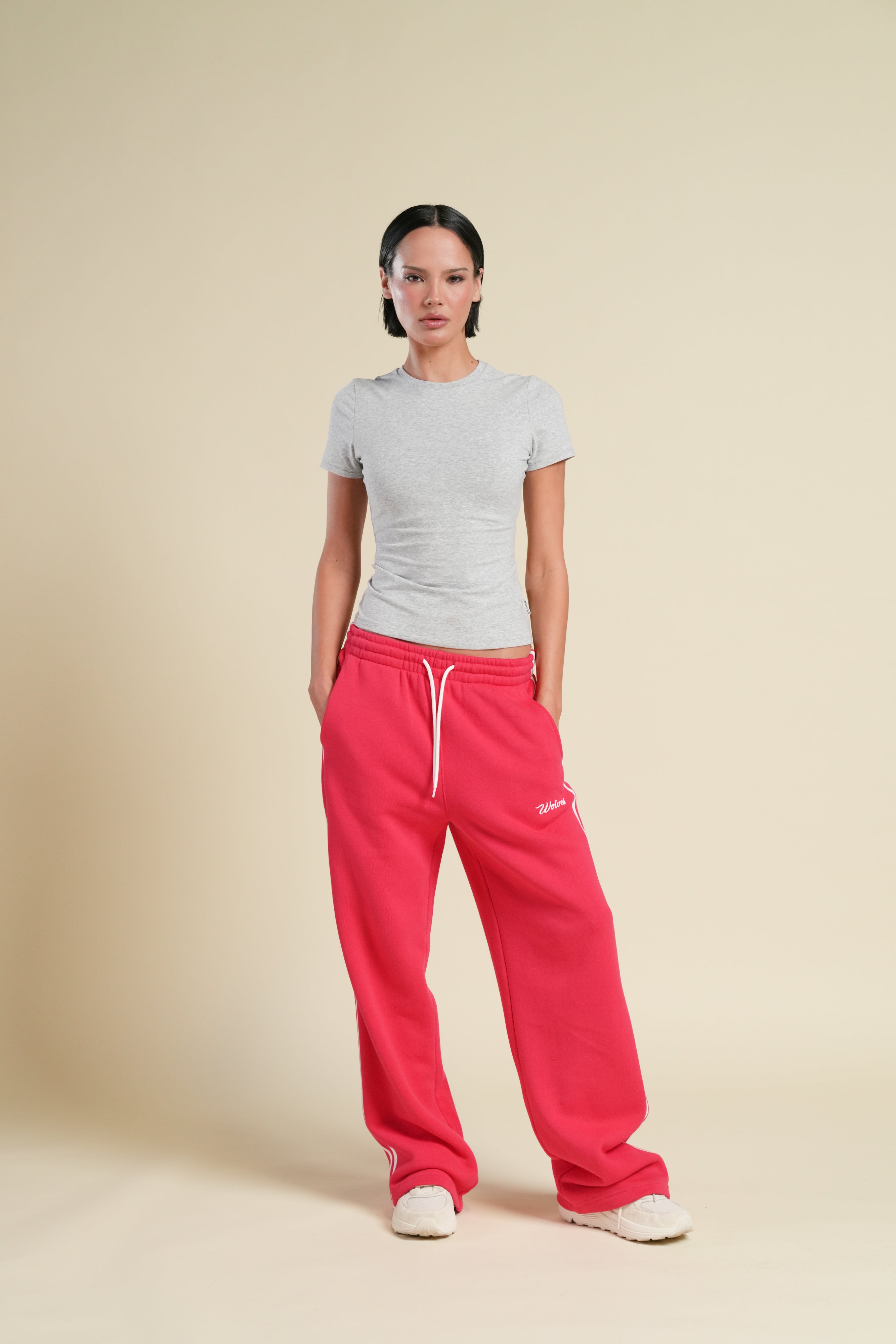 Cursive Wolves Premium Stripe Big Cozy Sweats in Cherry